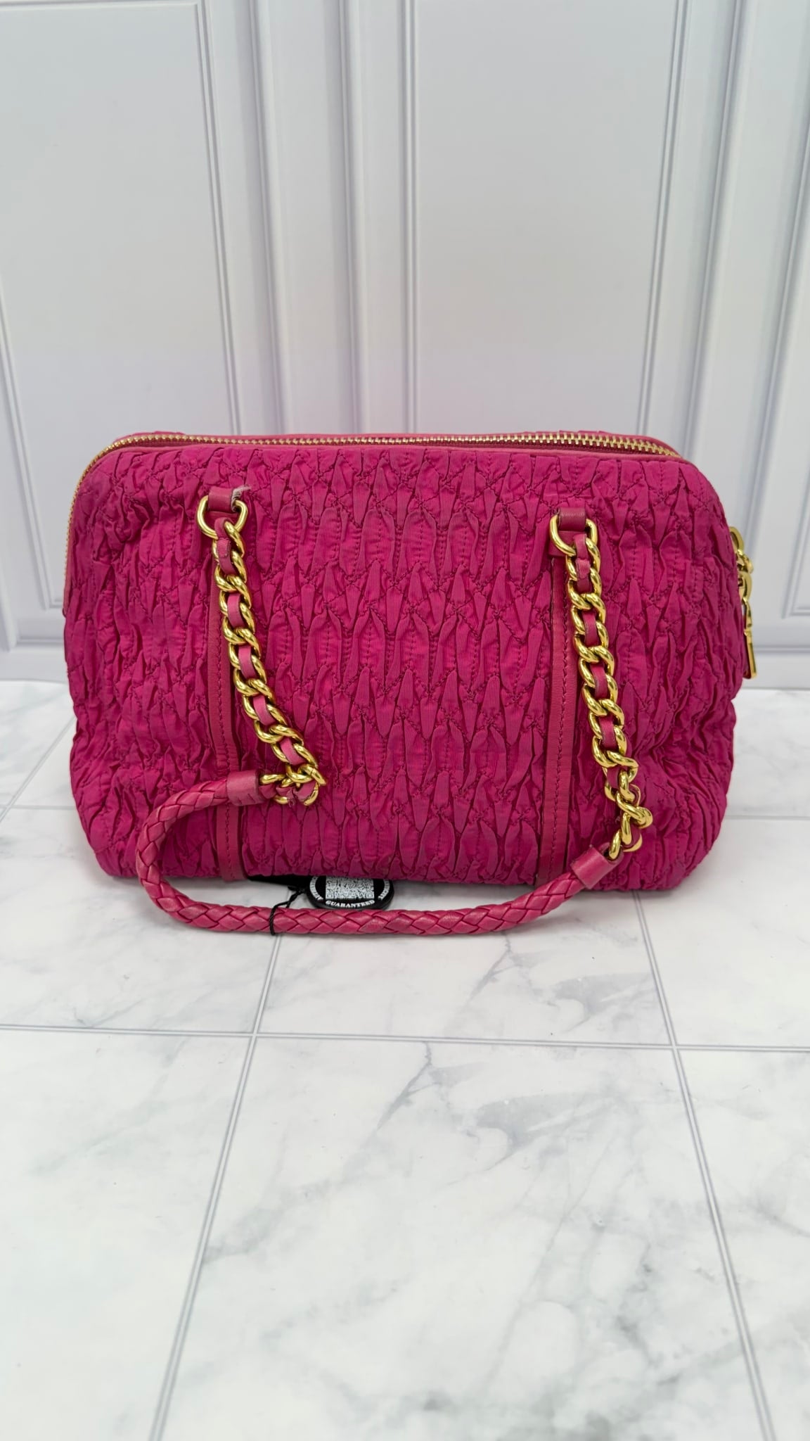 Miu Miu Pink Quilted Nylon Shoulder Bag