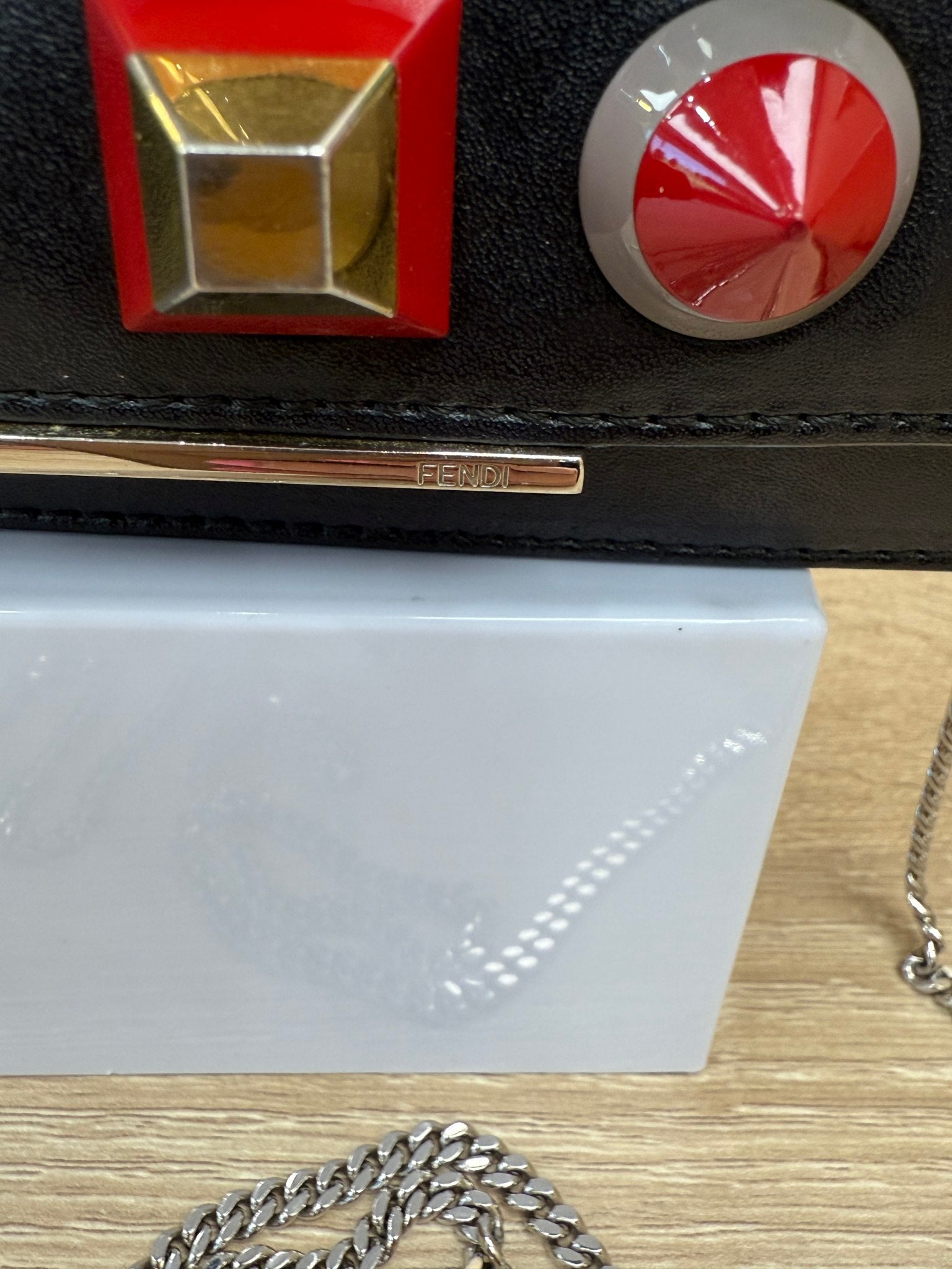 Fendi Black Leather Multicolored Studded Wallet on a Chain 