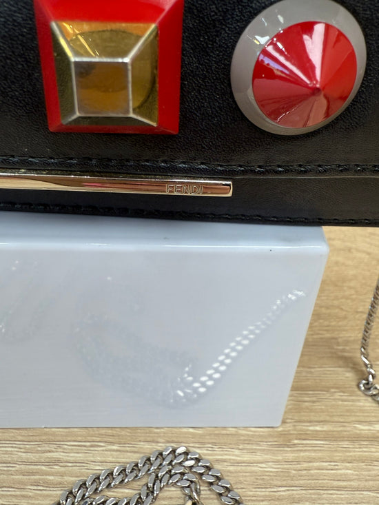 Fendi Black Leather Multicolored Studded Wallet on a Chain 