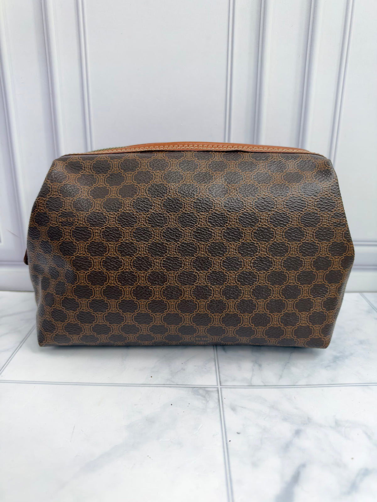 Celine Brown Macadam Coated Canvas Zippy Cosmetic Pouch