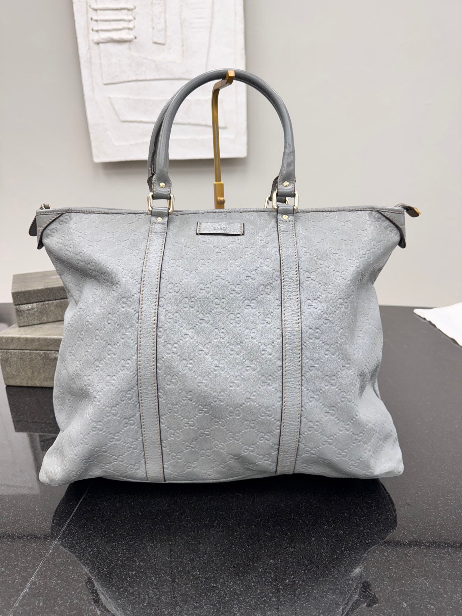 Gucci Gray Guccissima Embossed Leather Large Tote