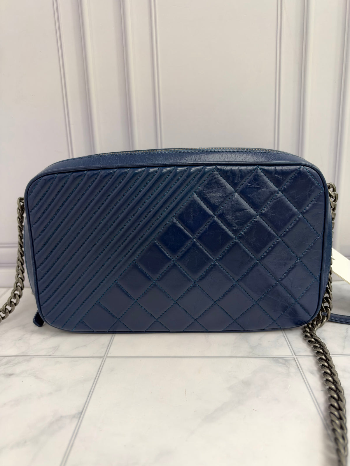 Chanel Blue Quilted Calfskin Coco Boy Camera Bag
