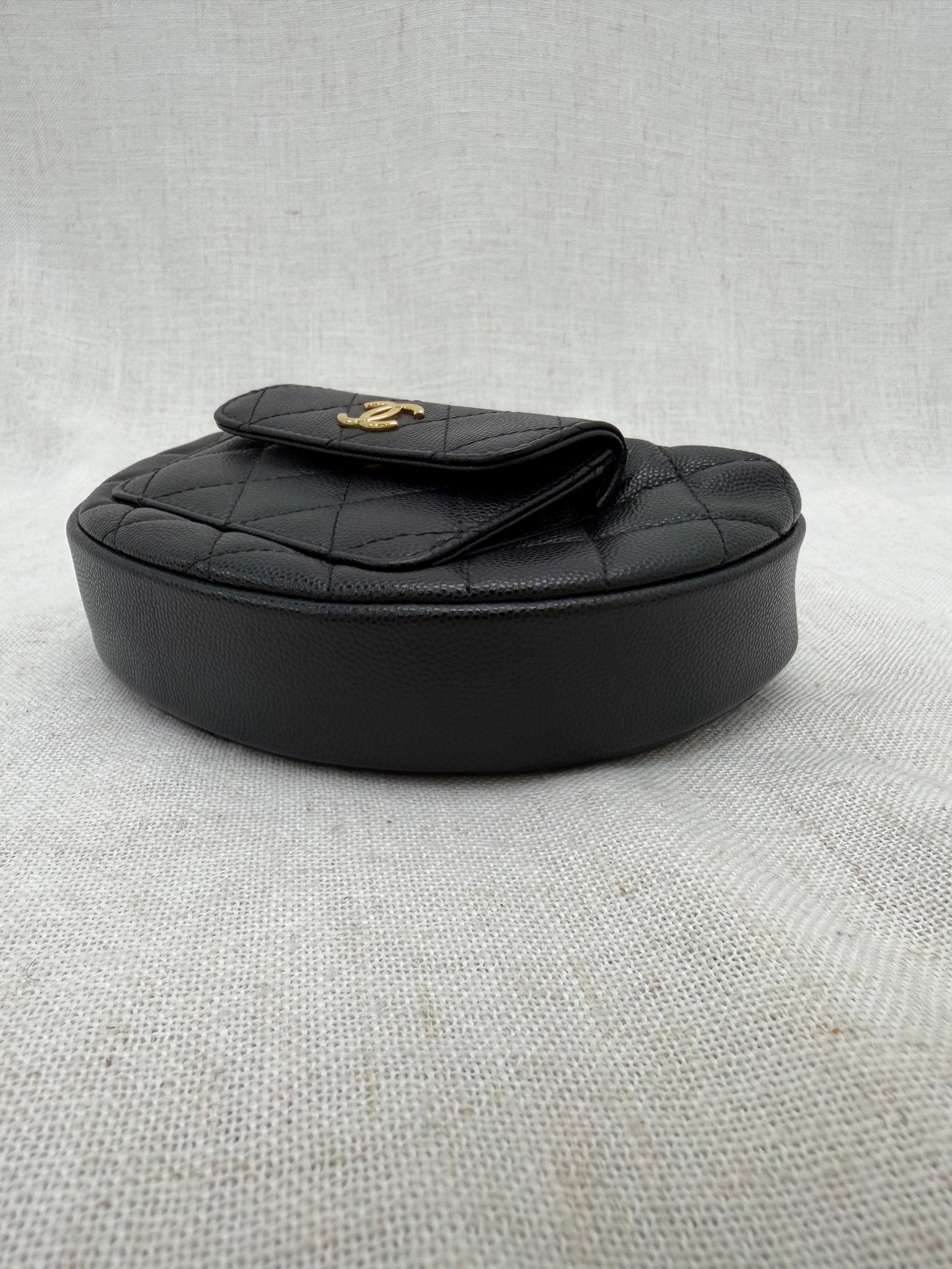 Chanel Black Caviar Leather Mini Round Polly Pocket Bag