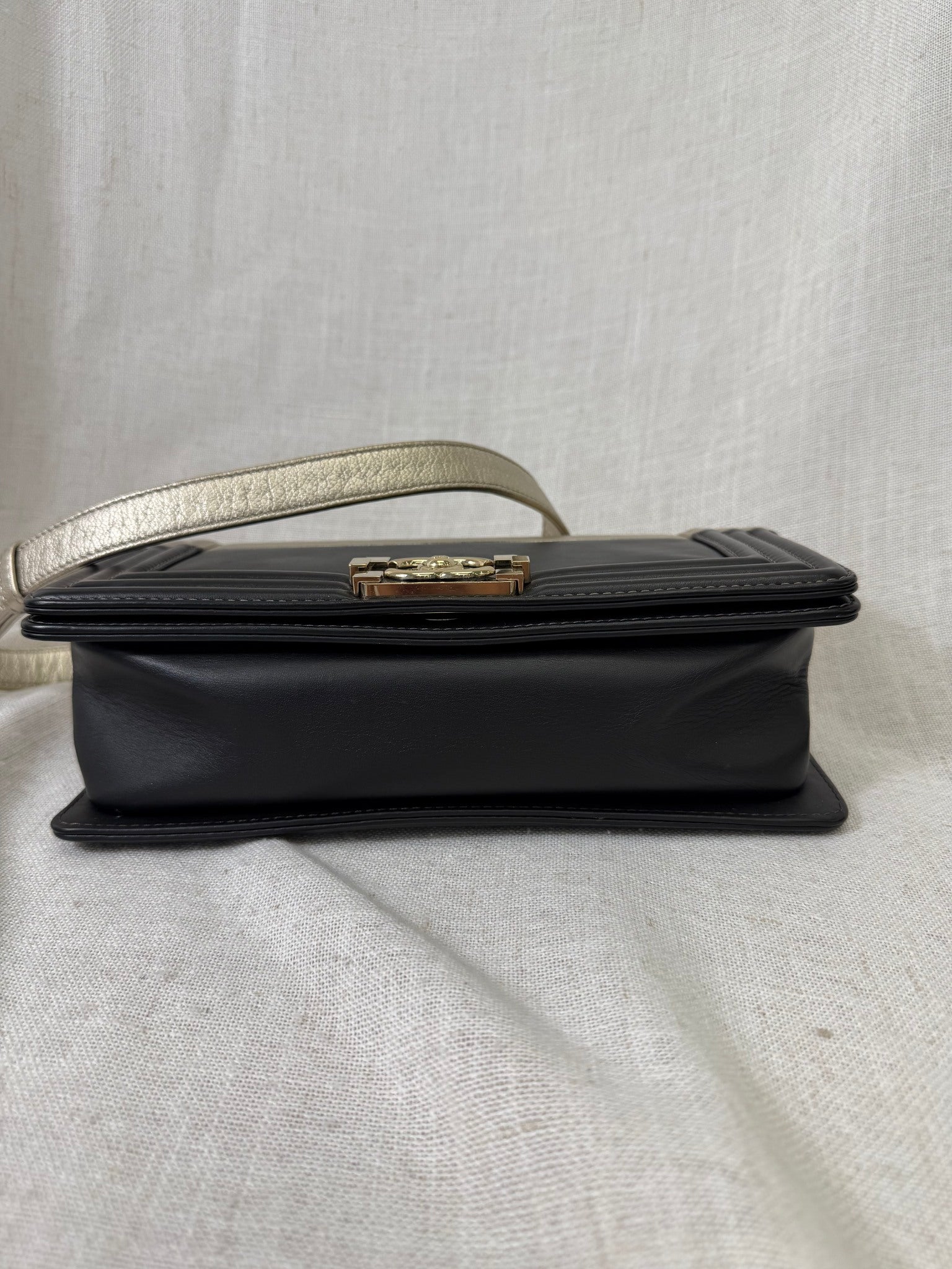 Chanel Black And Gold Calfskin Leather Boy Flap Bag 