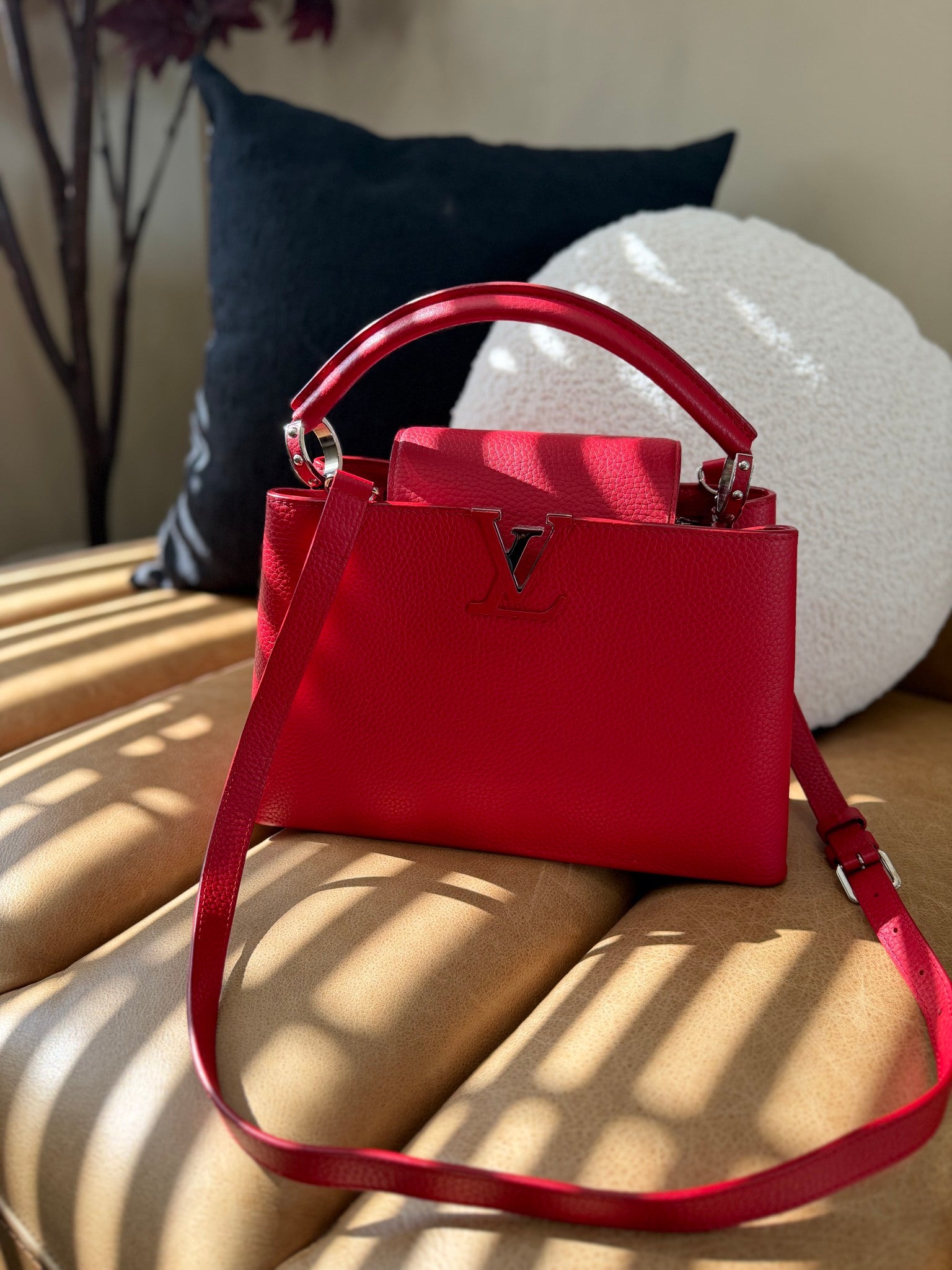 Louis Vuitton Red Taurillon Leather Capucine MM
