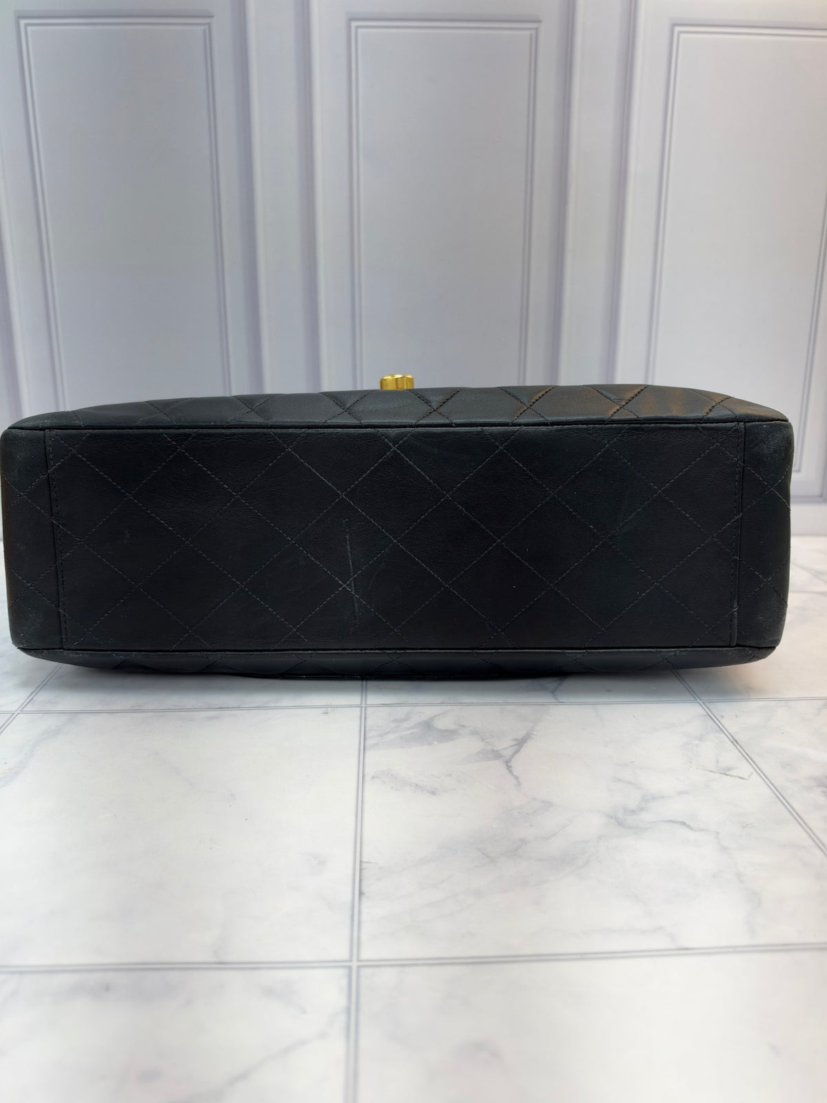 Chanel Black Lambskin And 24K Gold Plated Jumbo XL Maxi Flap Handbag