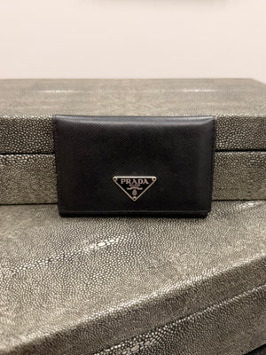 Prada Black Saffiano Logo Plate Card Case