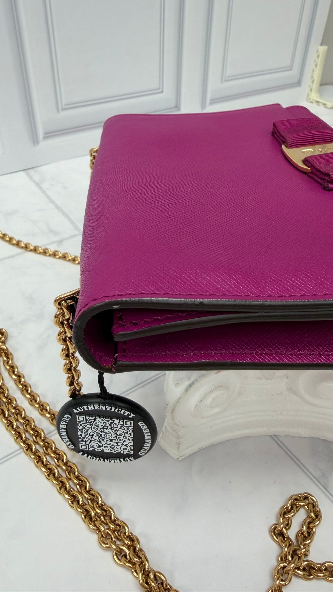 Salvatore Ferragamo Purple Leather Ginny Wallet on a Chain