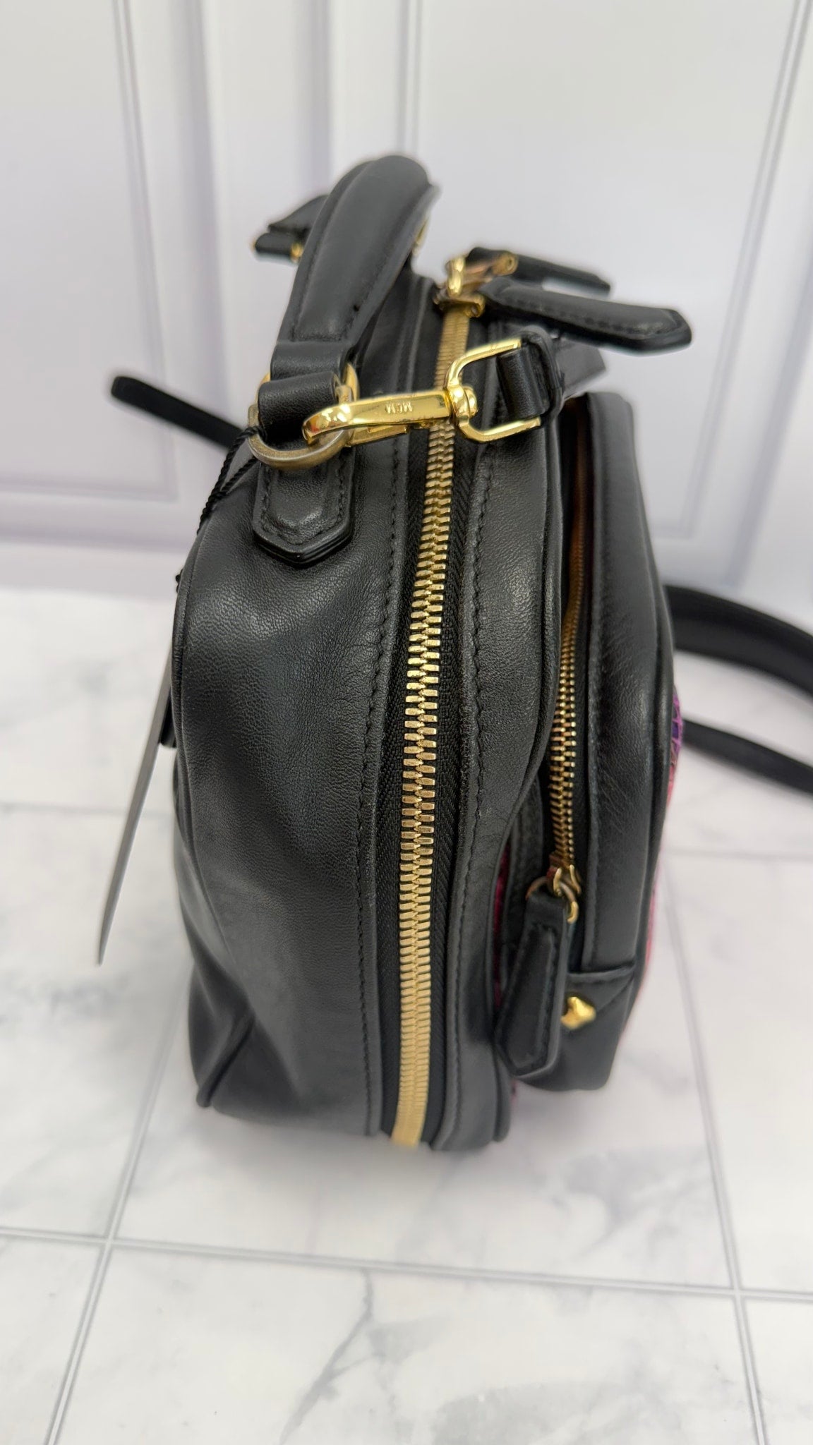 MCM Pink & Purple Striped Snakeskin & Black Leather 2Way Bag