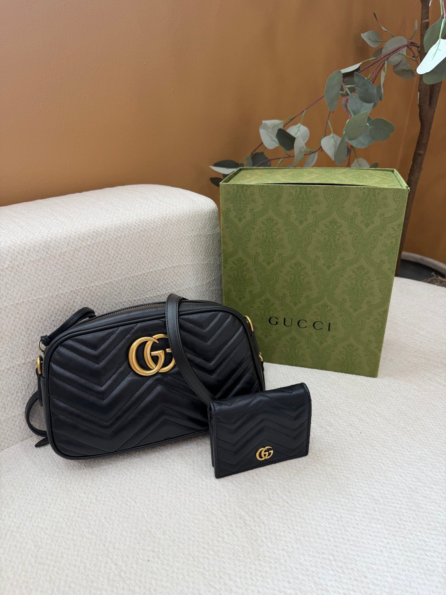 Gucci Black Marmont Metelassè Small Shoulder Bag & Matching Black Marmont Wallet