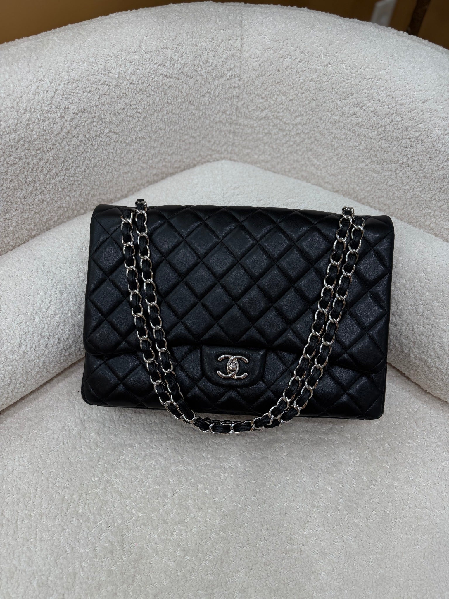 Chane Black Quilted Lambskin Jumbo Flap Bag