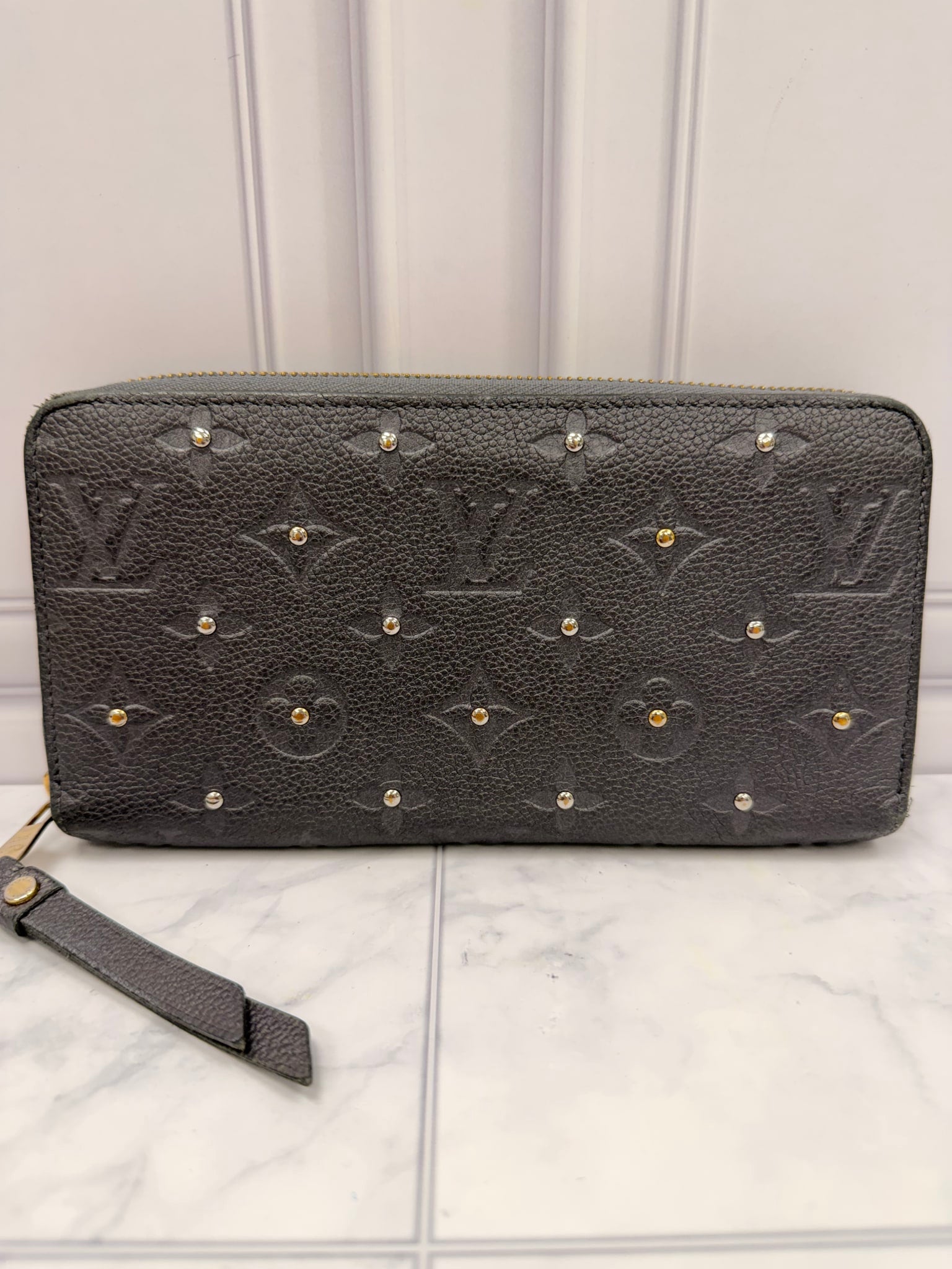 Louis Vuitton Charcoal Studded Empreinte Zippy Wallet 
