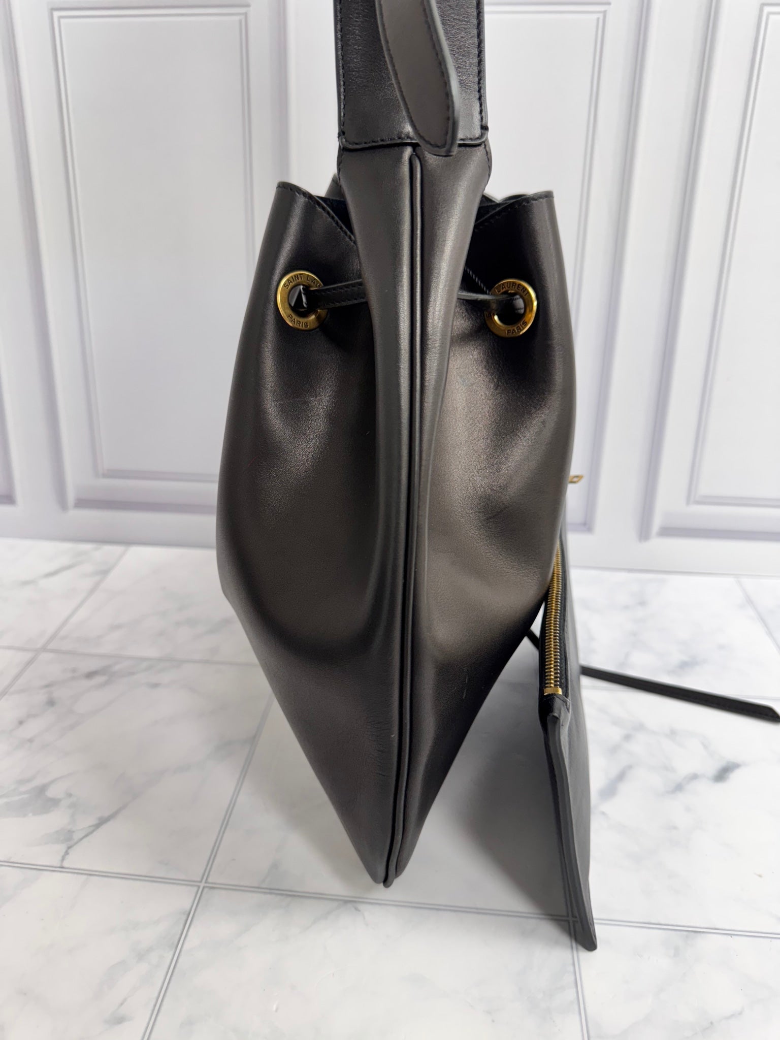 Saint Laurent Black Leather Paris VII Hobo Bag
