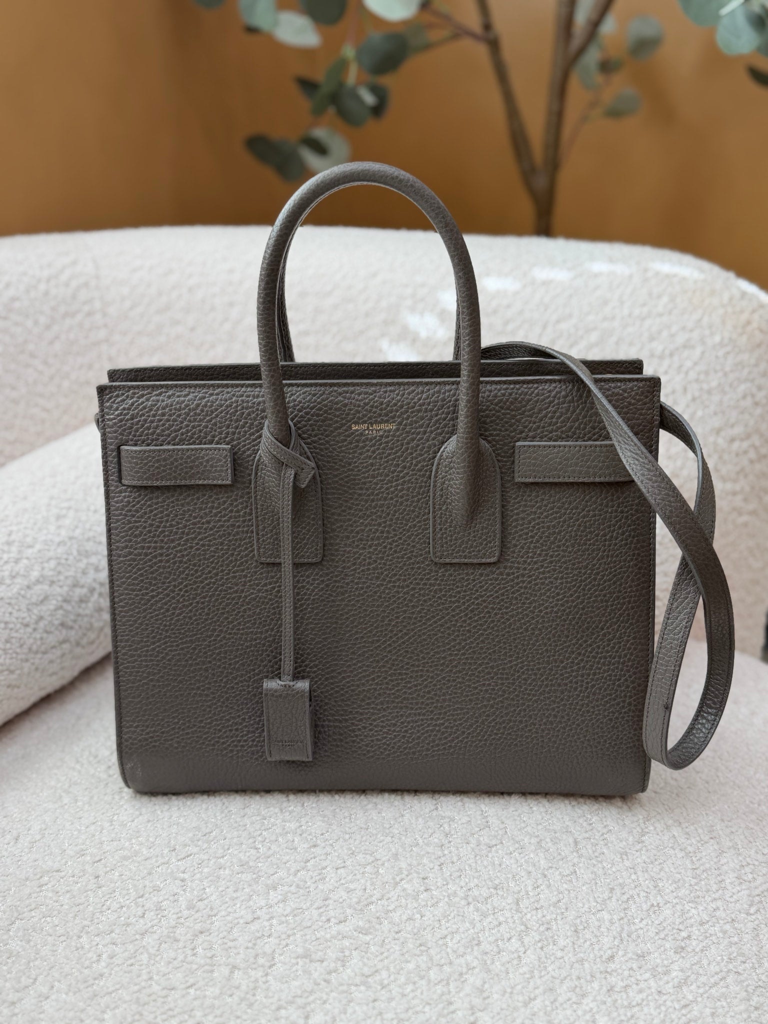 Saint Laurent Gray Leather Sac De Jour Bag