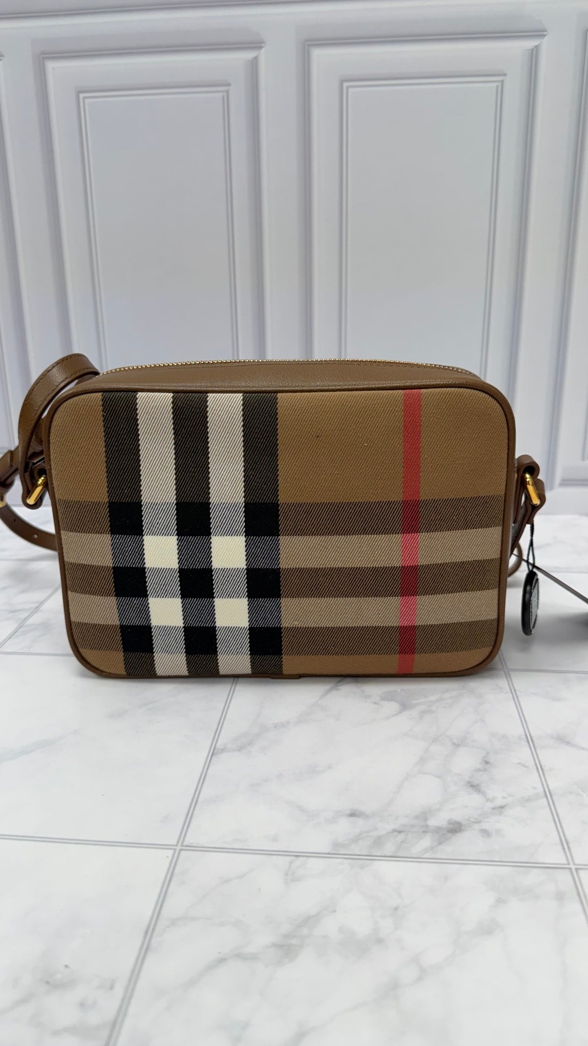 Burberry Novacheck & Brown Leather Camera Bag