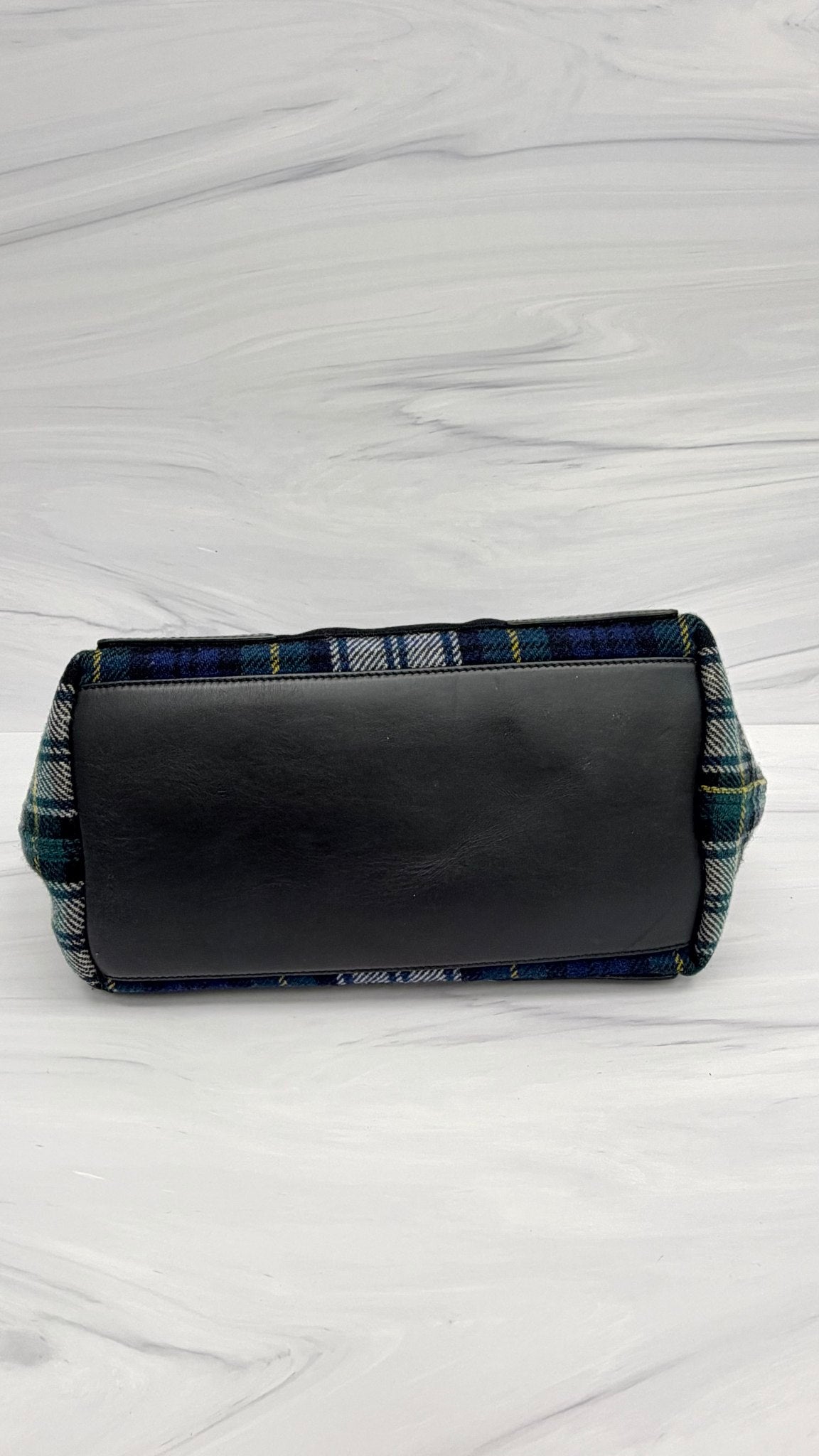 Balenciaga Green And Blue Plaid Wool Tote Bag 