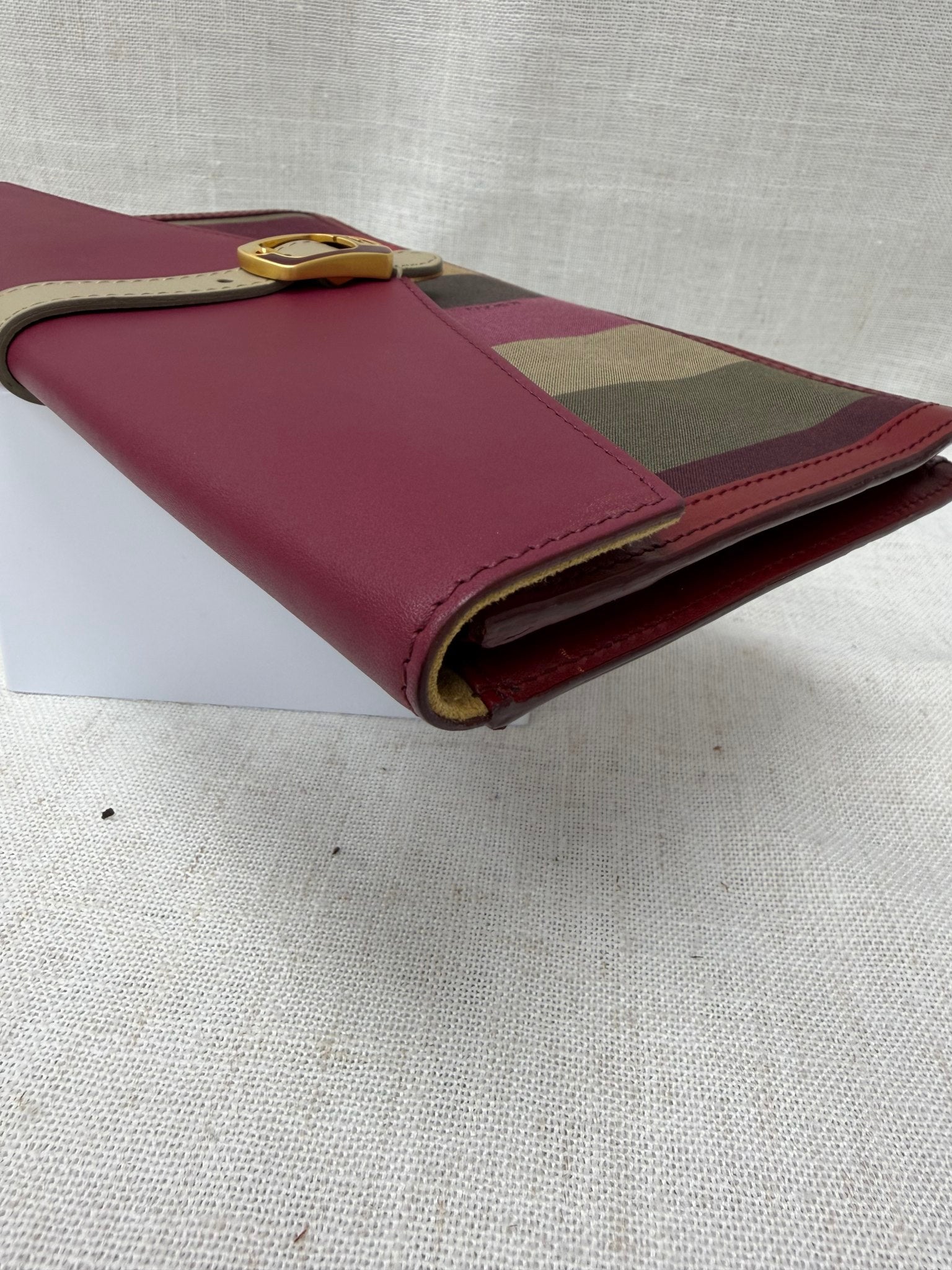 Fendi Magenta Leather & Pequin Canvas Envelope Clutch