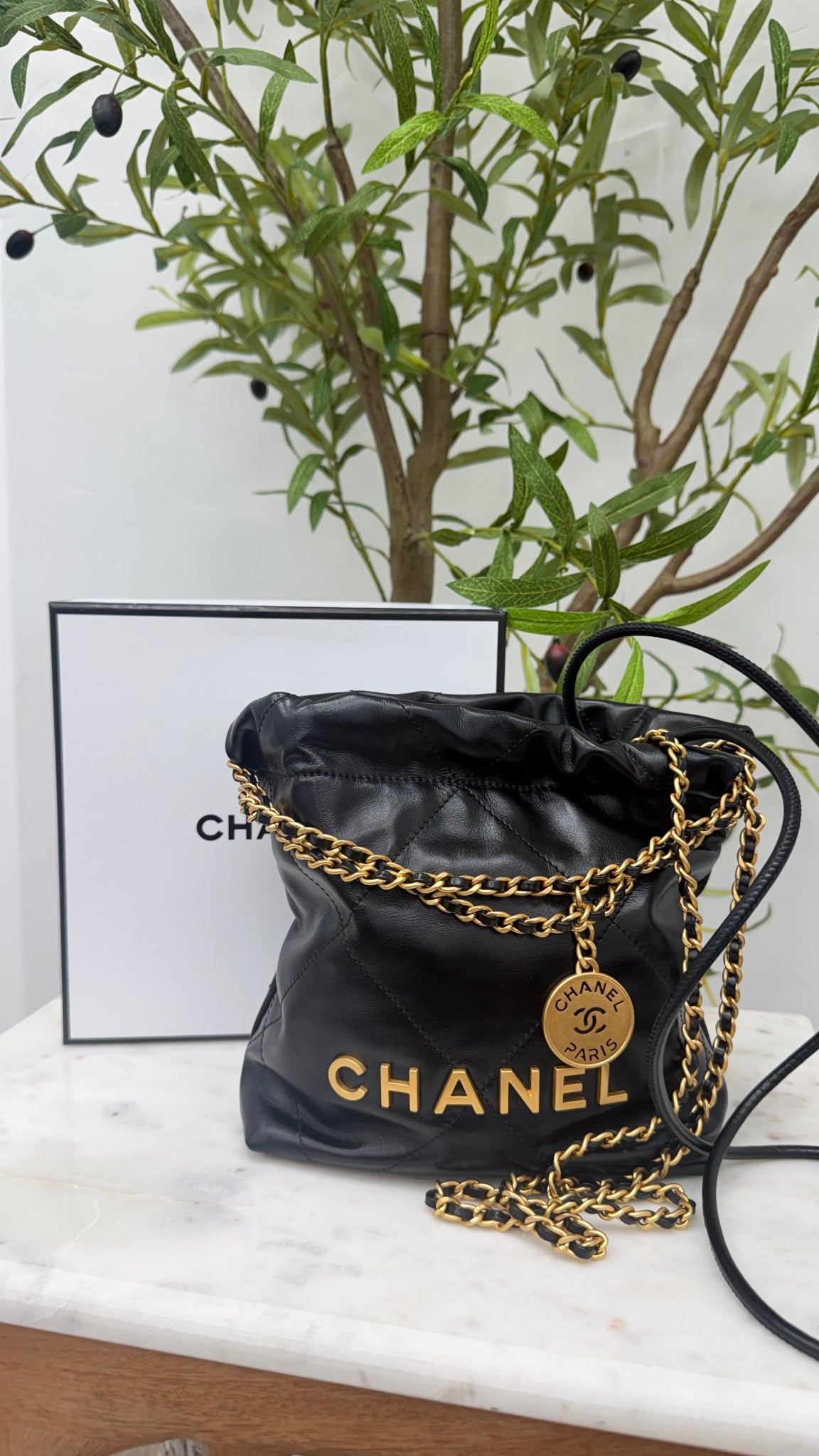 BRAND NEW - Chanel Black Calfskin Leather Mini 22 Crossbody Bag 