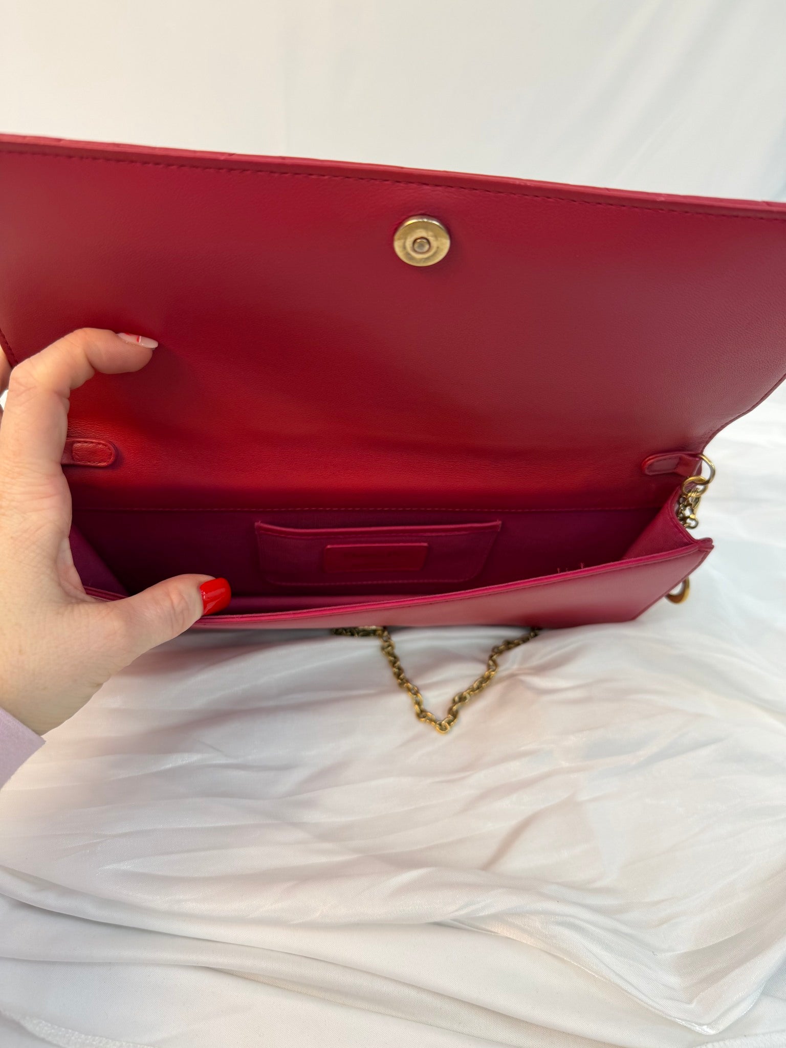 Christian Dior Red Leather Voyageur Wallet On Chain