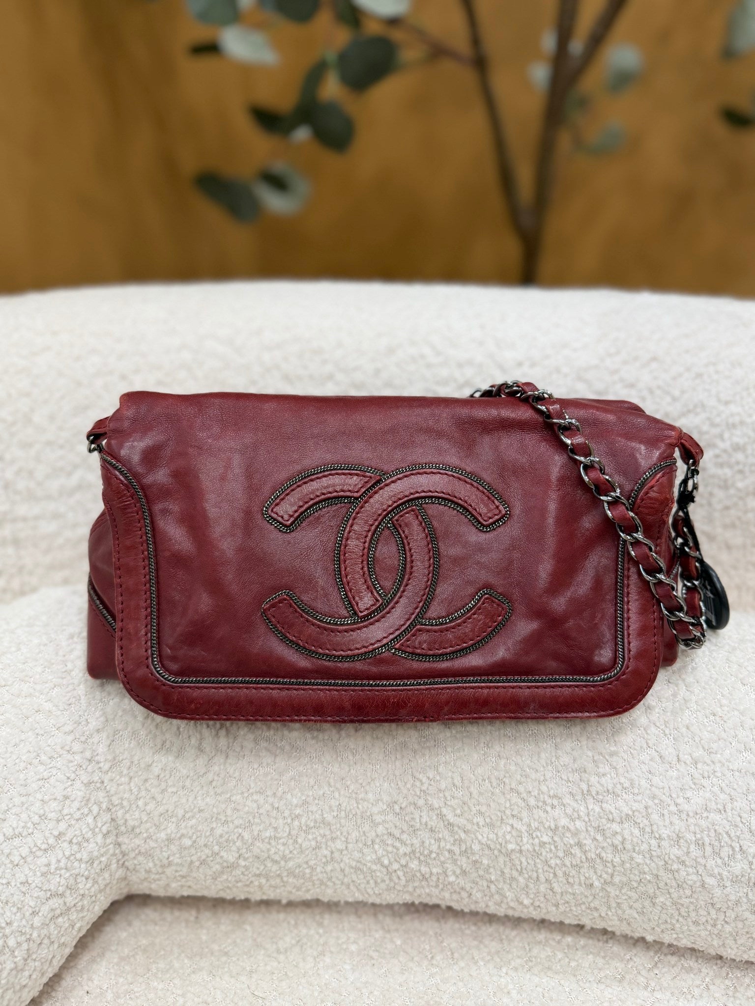 Chanel Burgundy Calfskin CC Soho Chain Shoulder Bag