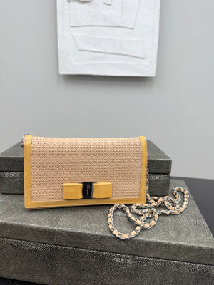 Salvatore Ferragamo Beige Leather Wallet On A Chain