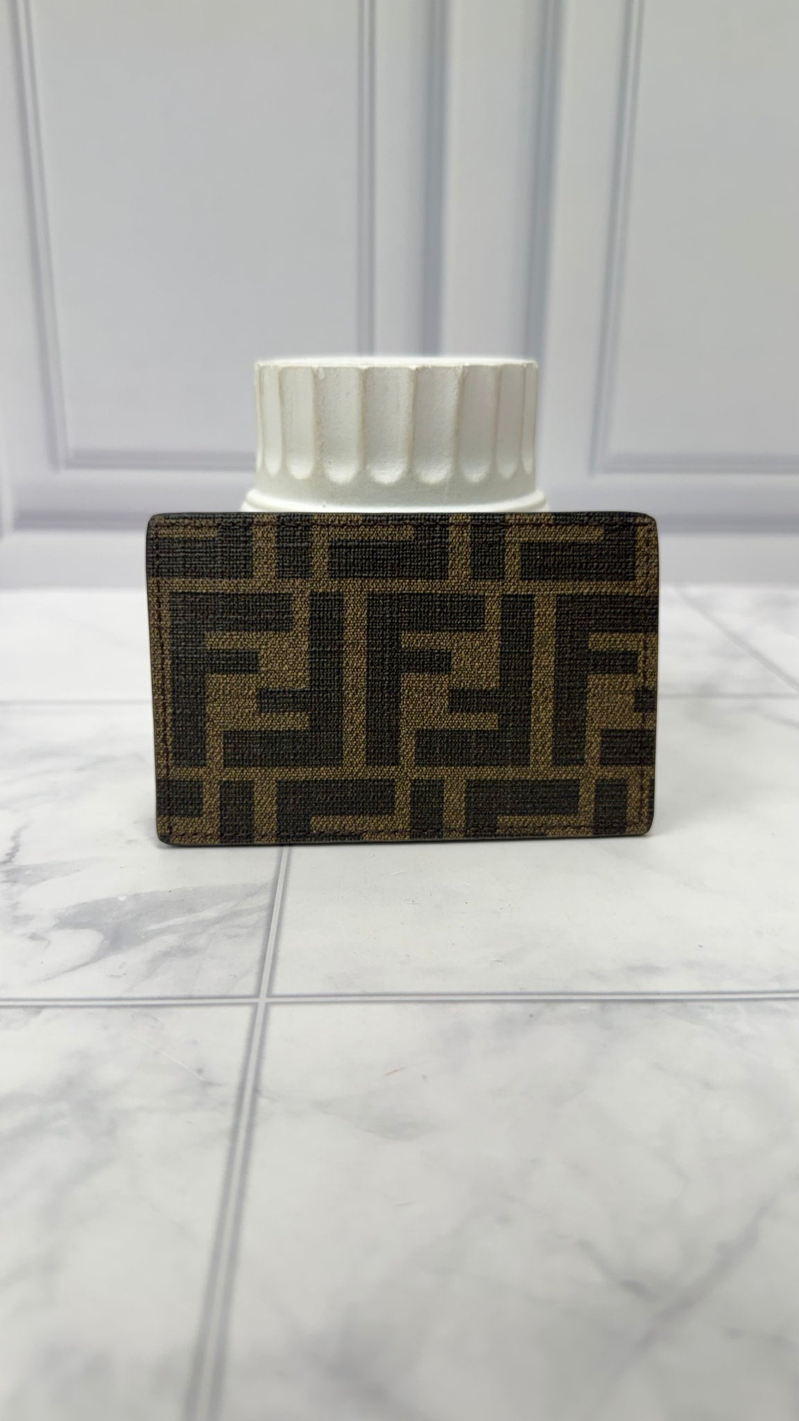 Fendi Zucca PVC & Black Leather Card Case