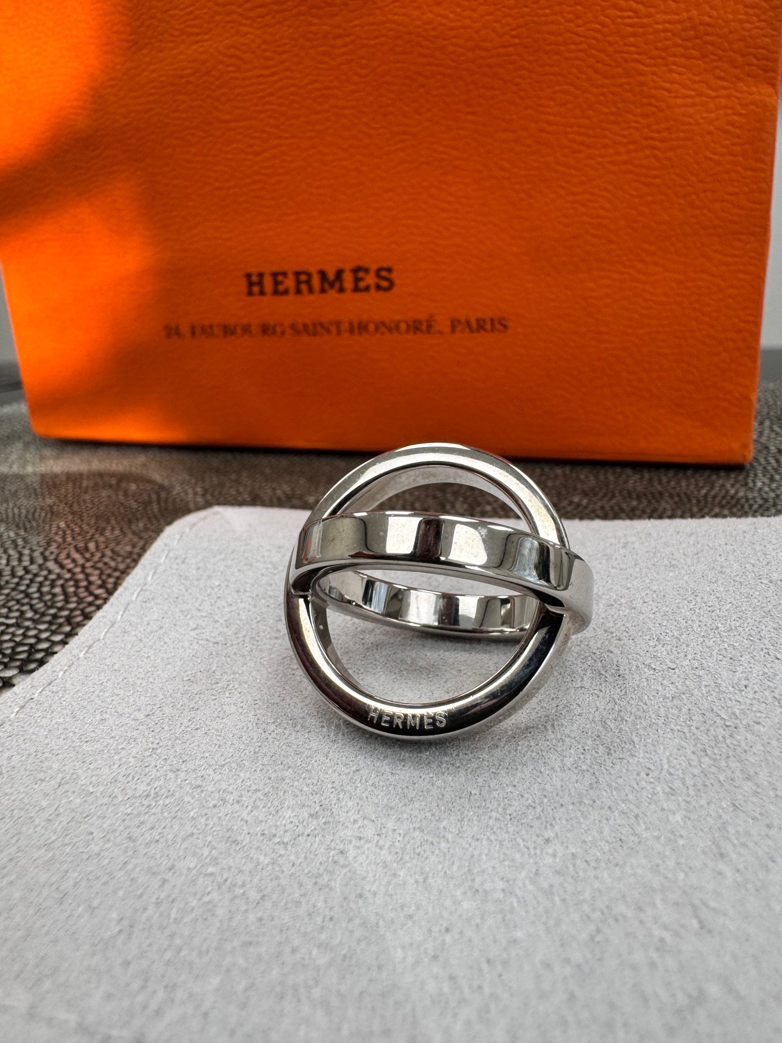 Hermes Silver Cosmos Scarf Ring 