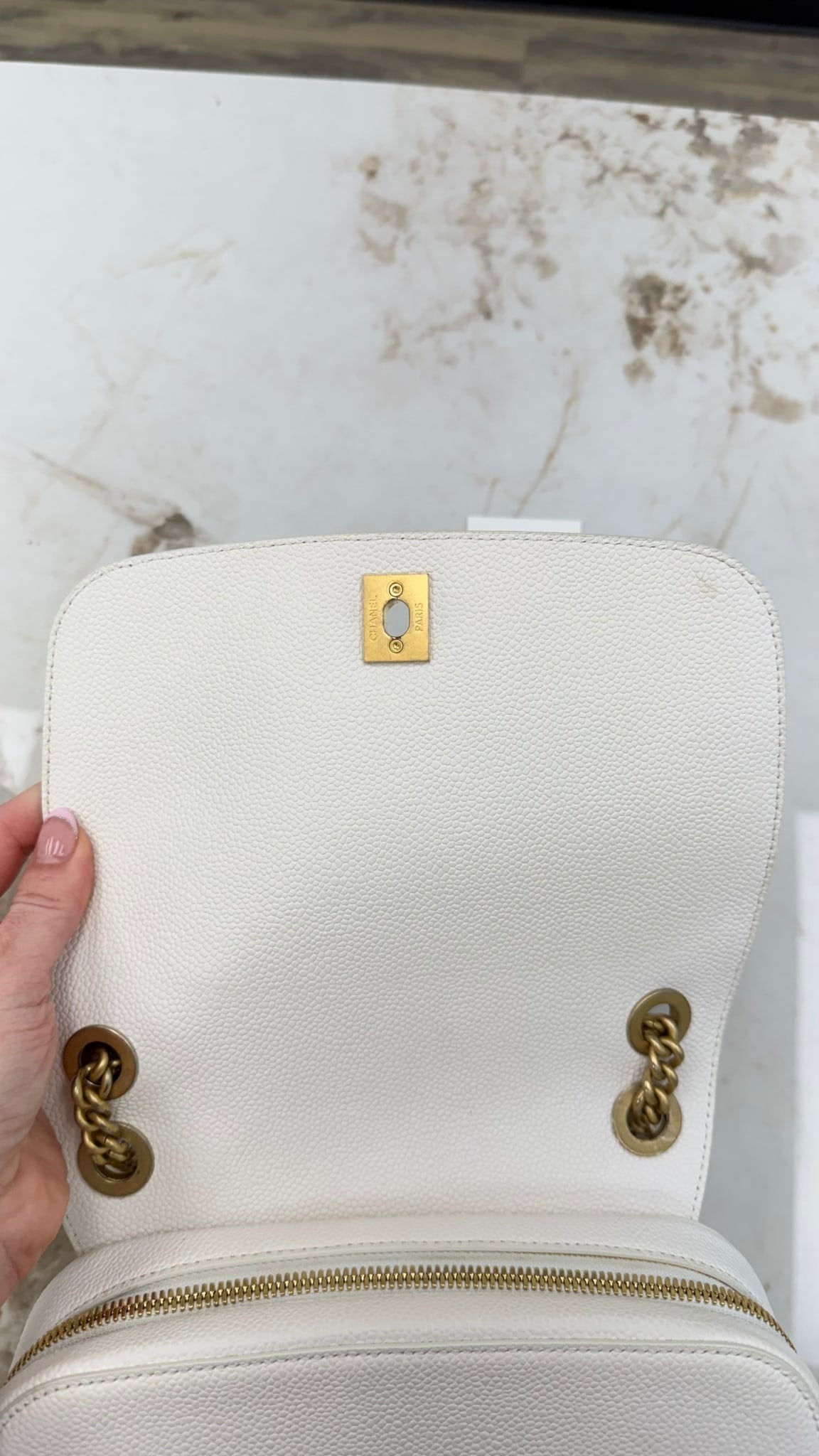 Chanel White Quilted Caviar Leather Small Camera Flap Bag