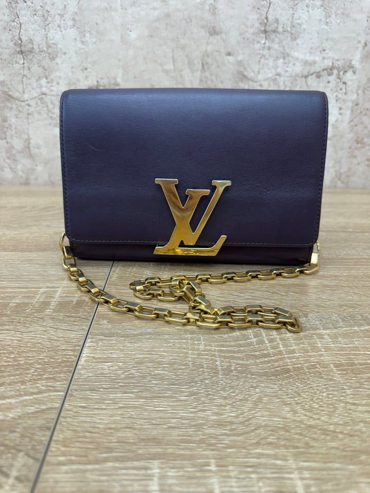 Louis Vuitton Purple Leather Chain Louise GM Clutch Bag