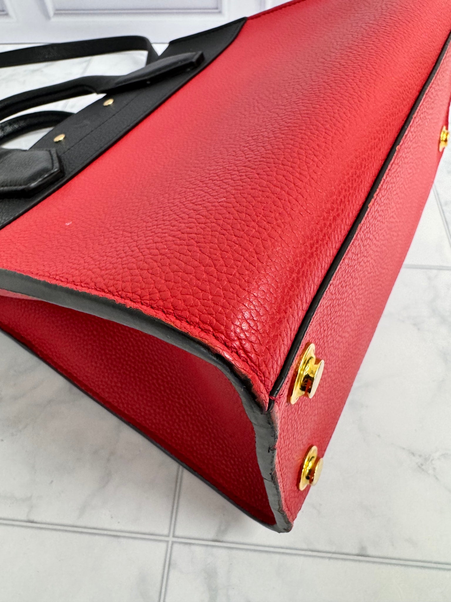 Louis Vuitton Red And Black Grained Leather City Steamer PM 2Way Bag