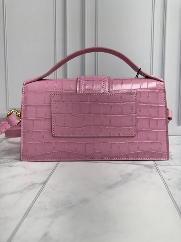 BRAND NEW - Jacquemus Pink Croc Embossed Le Grand Bambino Handbag