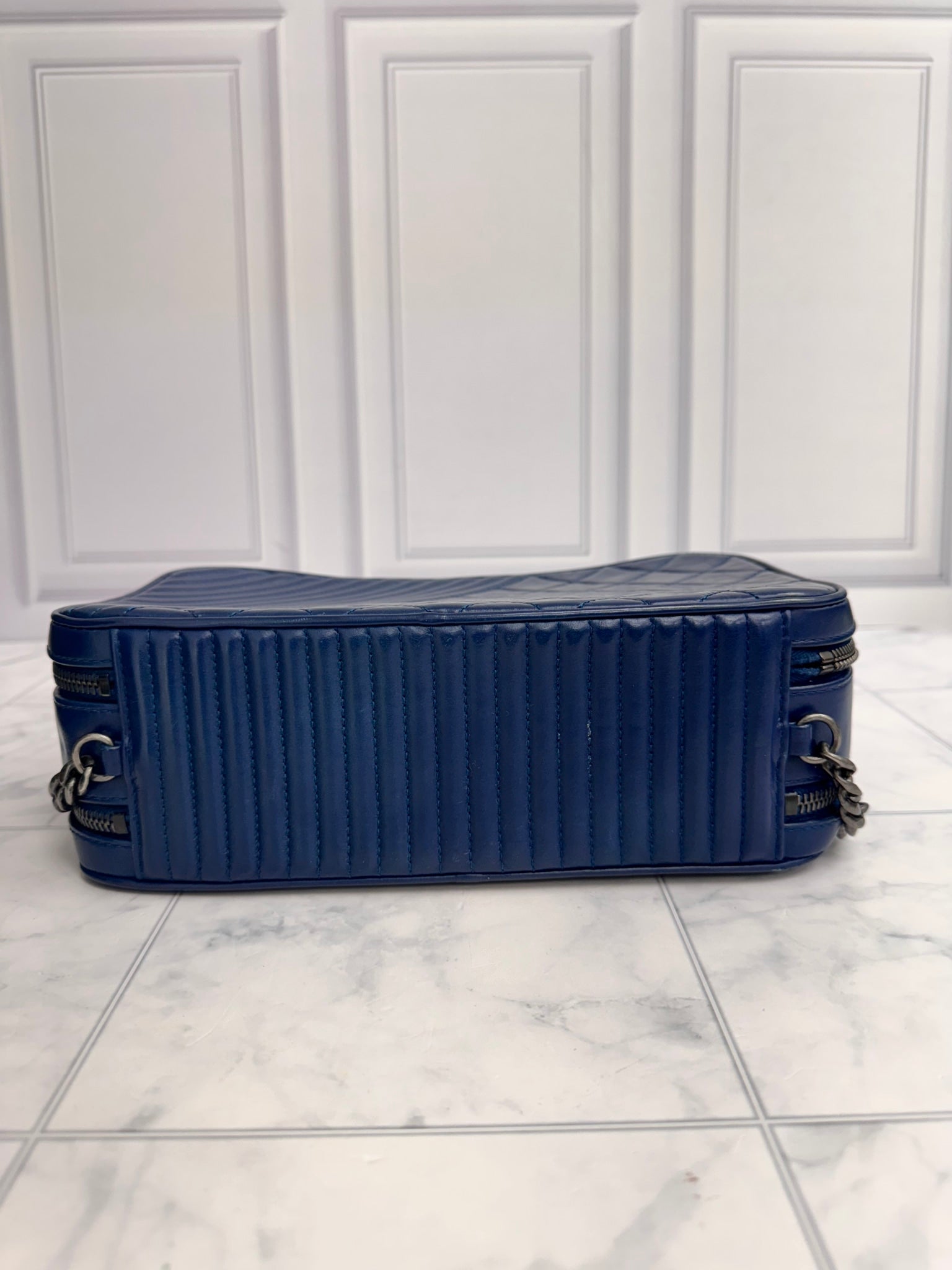 Chanel Blue Quilted Leather Coco Boy Camera Bag