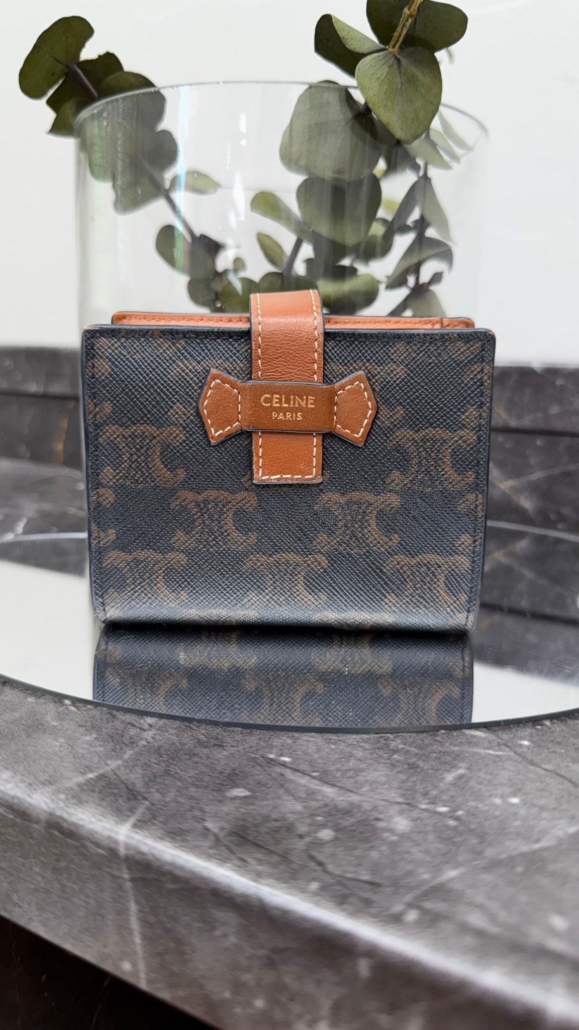 Celine Black & Brown Triomphe Canvas Small Strap Wallet