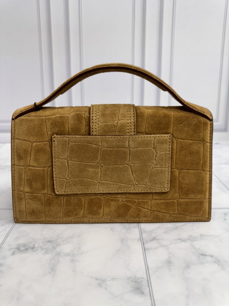 BRAND NEW - Jacquemus Camel Croc Embossed Suede Le Grand Bambino Handbag