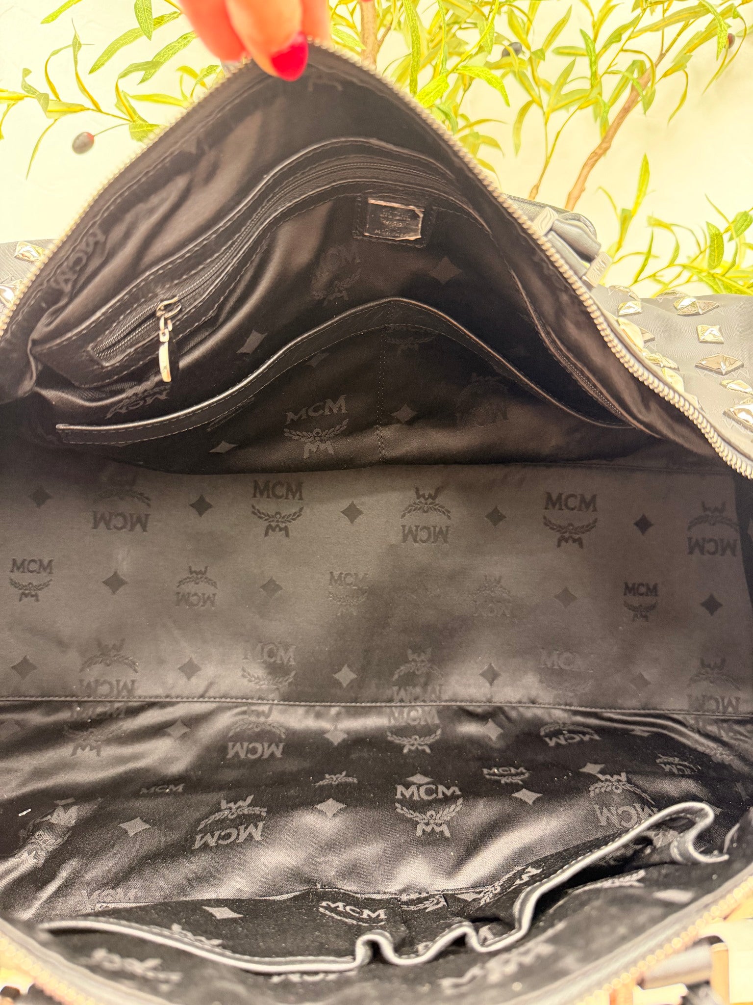 MCM Black Leather Studded Travel Duffle Bag 