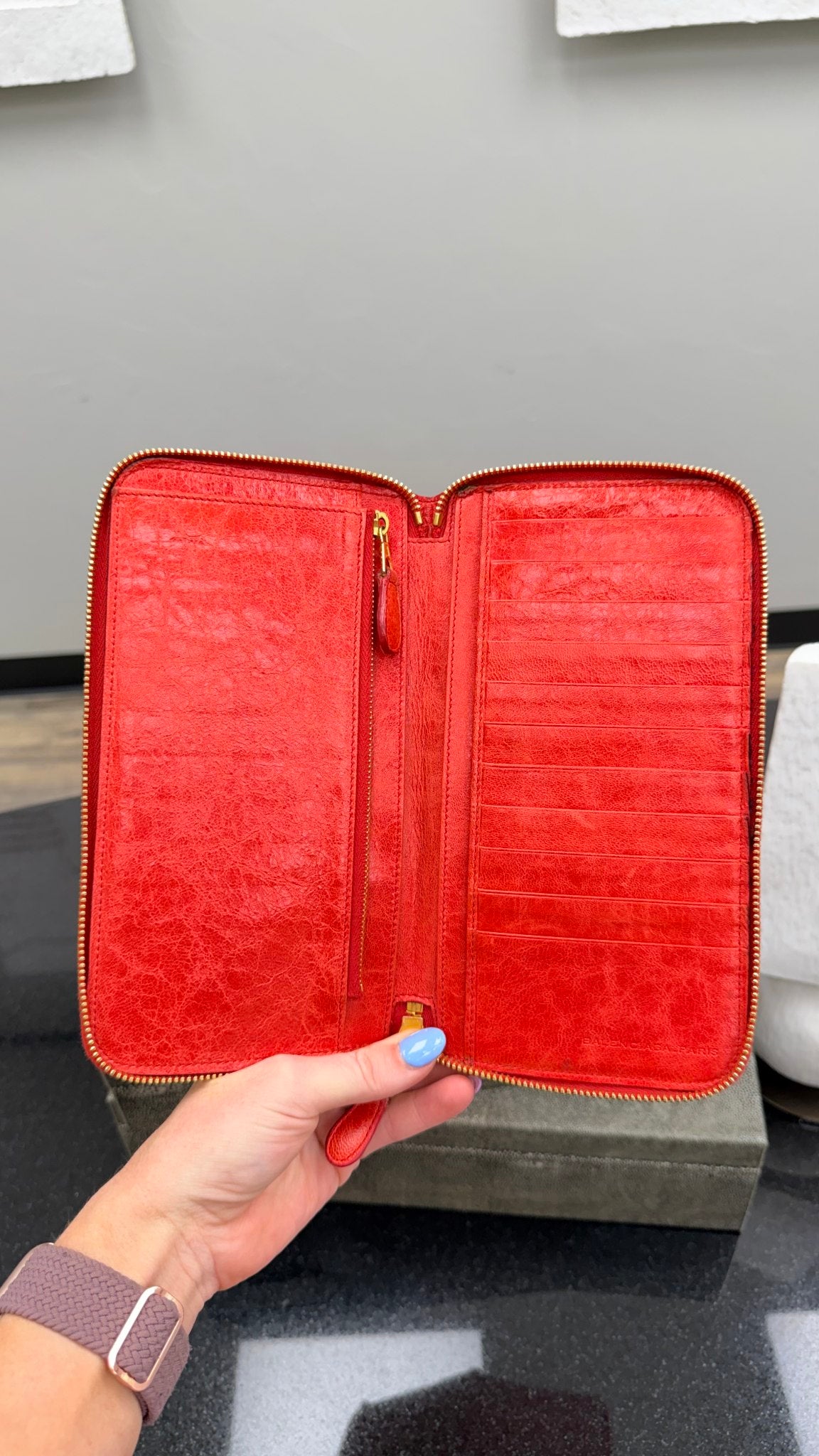 Balenciaga Red Leather Zippy Organizer 