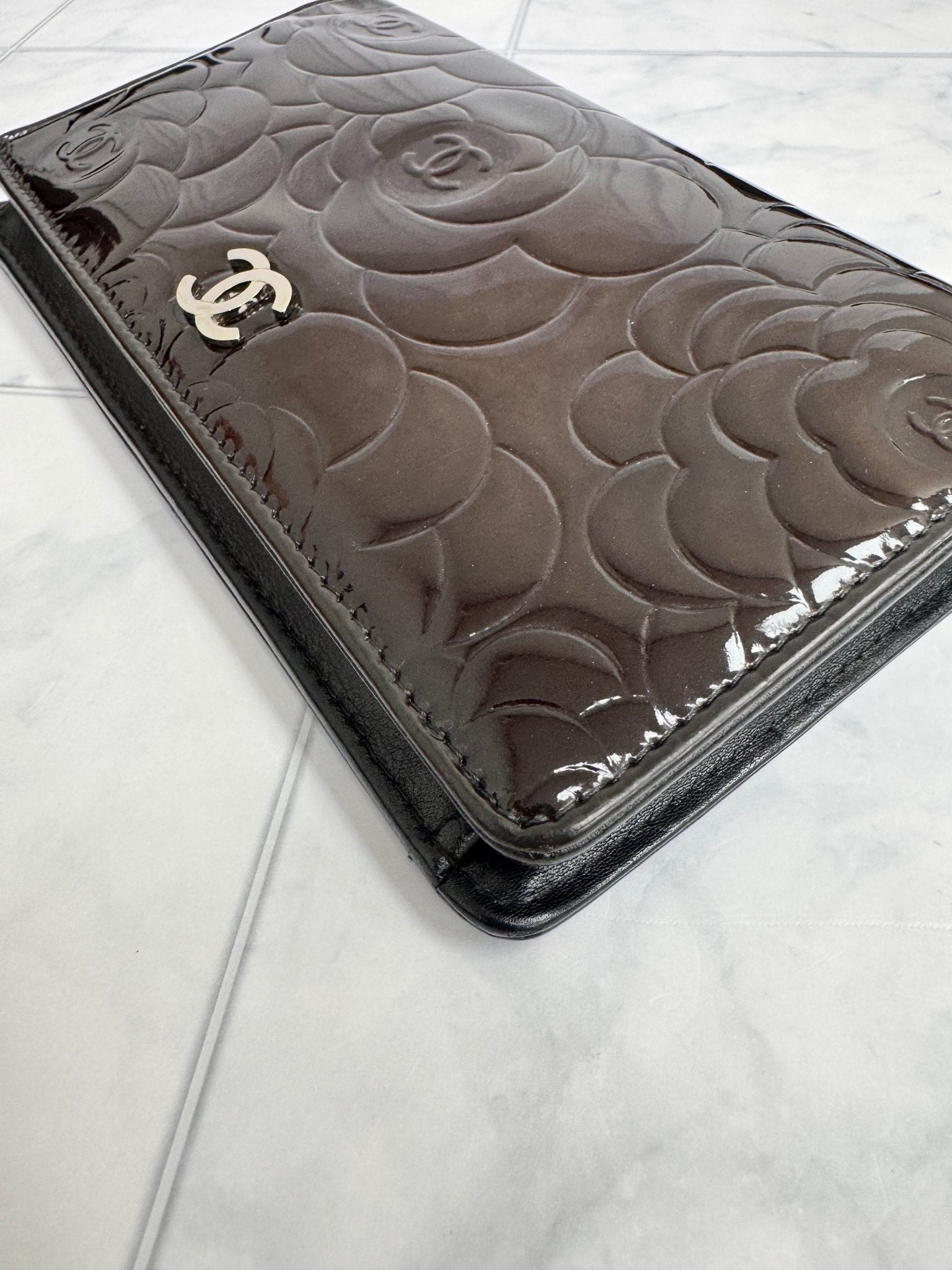 Chanel Dark Brown Patent Leather Camilla Long Wallet