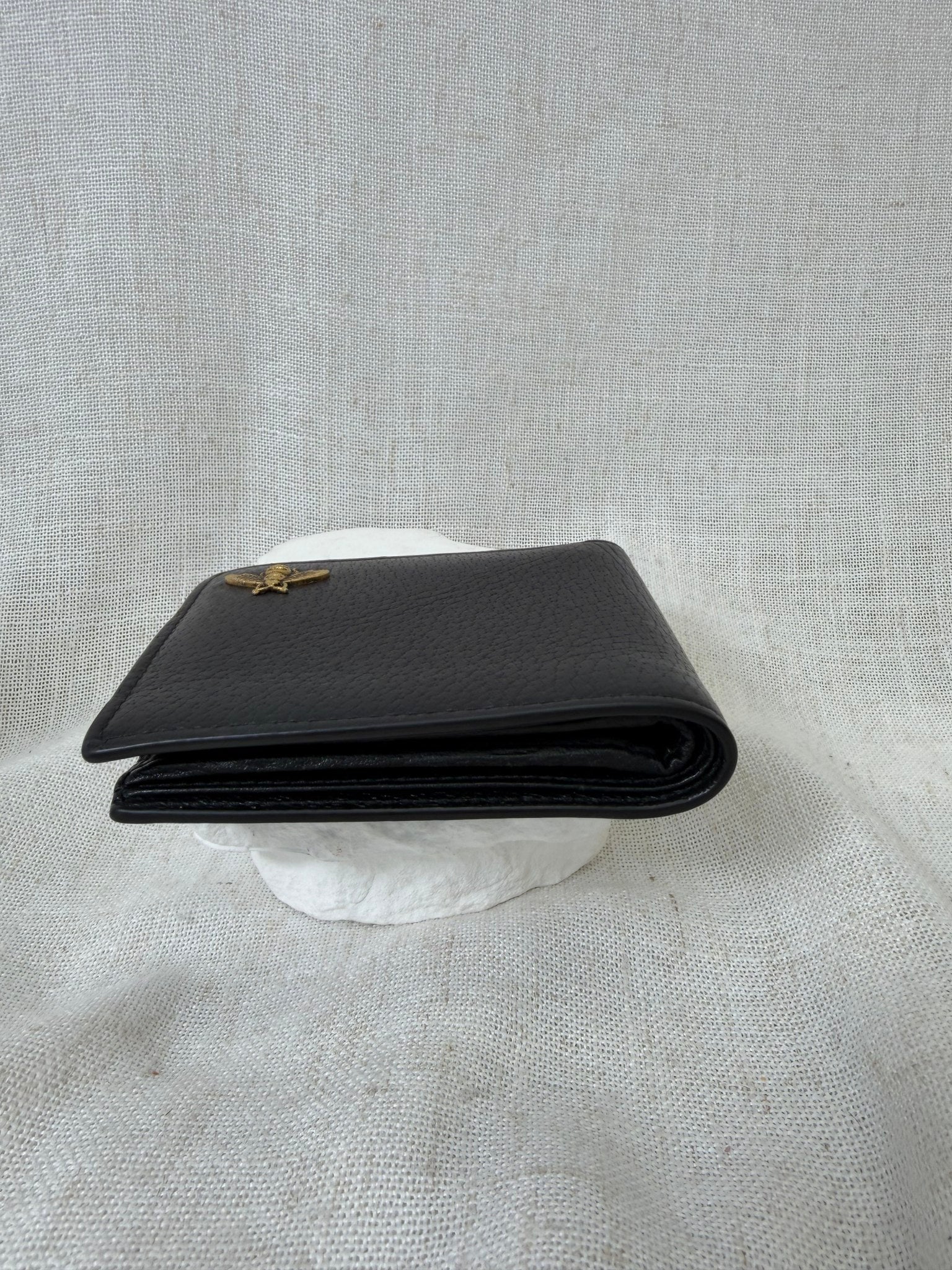 Gucci Black Leather Anomalies Bee Bifold Wallet