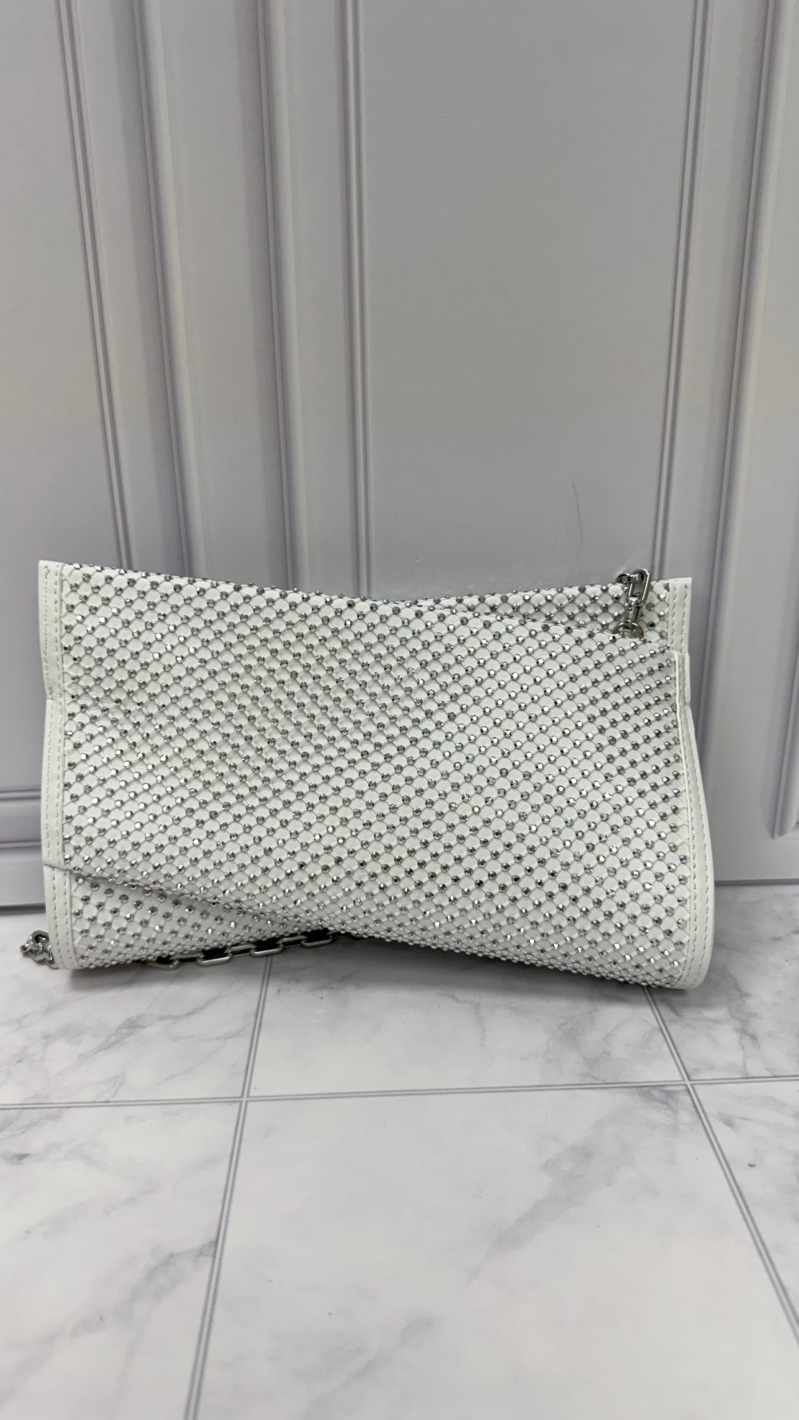 BRAND NEW - Christian  Louboutin White Crystal Leather Loubitwist Small Clutch Shoulder Bag 