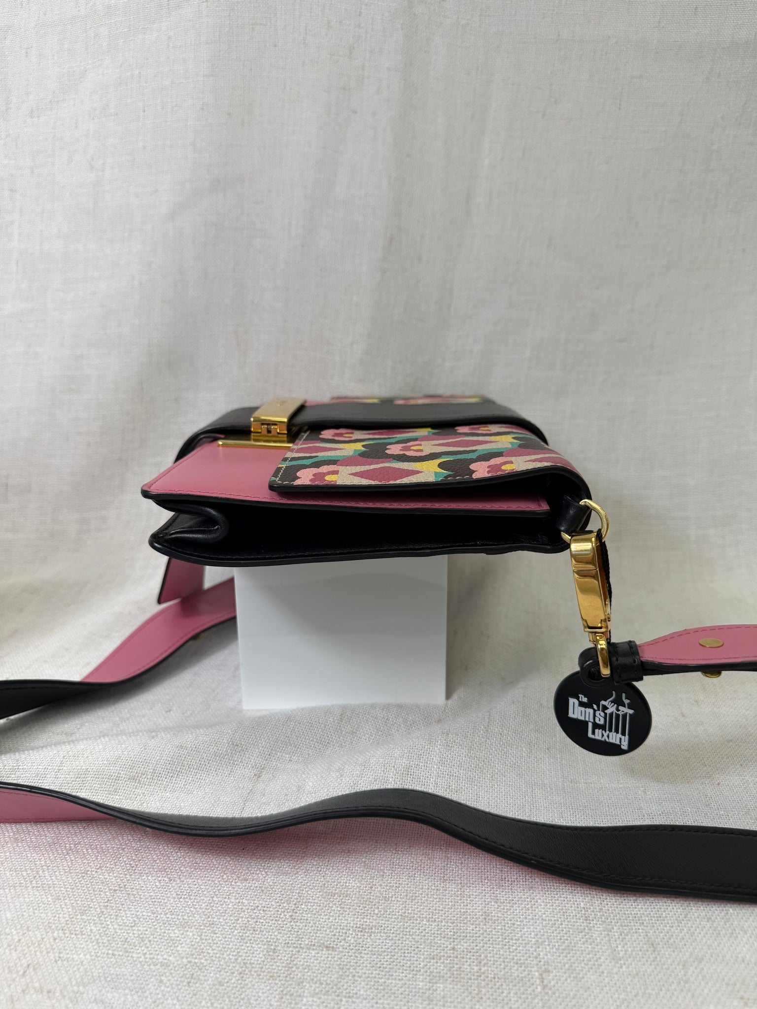 Prada Pink Floral Leather Plex Ribbon Shoulder Bag