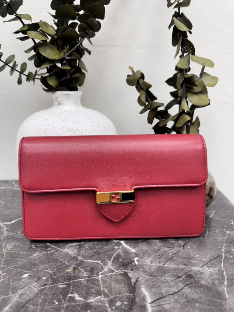 Fendi Red Leather Long Wallet