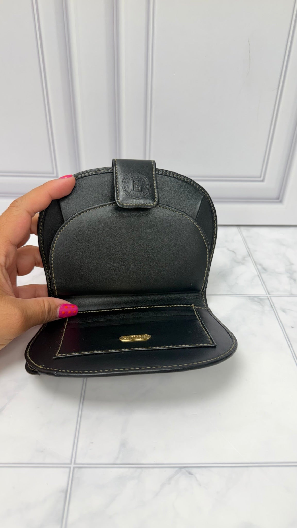Fendi Brown Canvas Pequin striped Half Moon Wallet