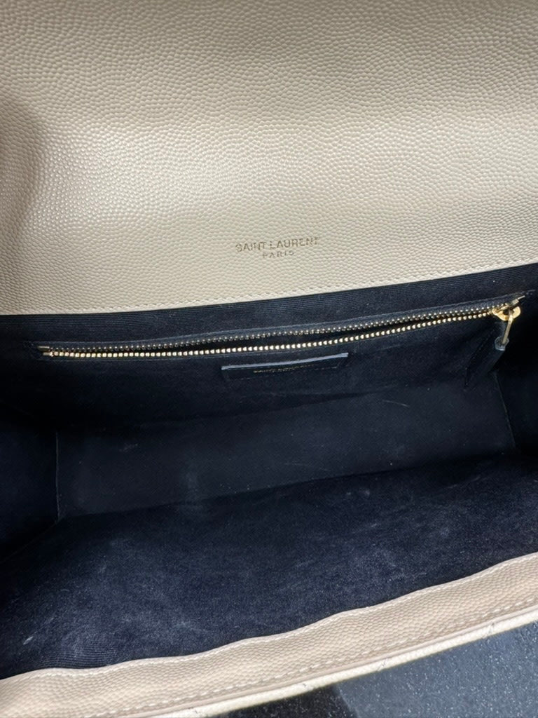 Saint Laurent YSL Beige Chevron Quilted Caviar Leather Large Monogram Envelope Chain Bag