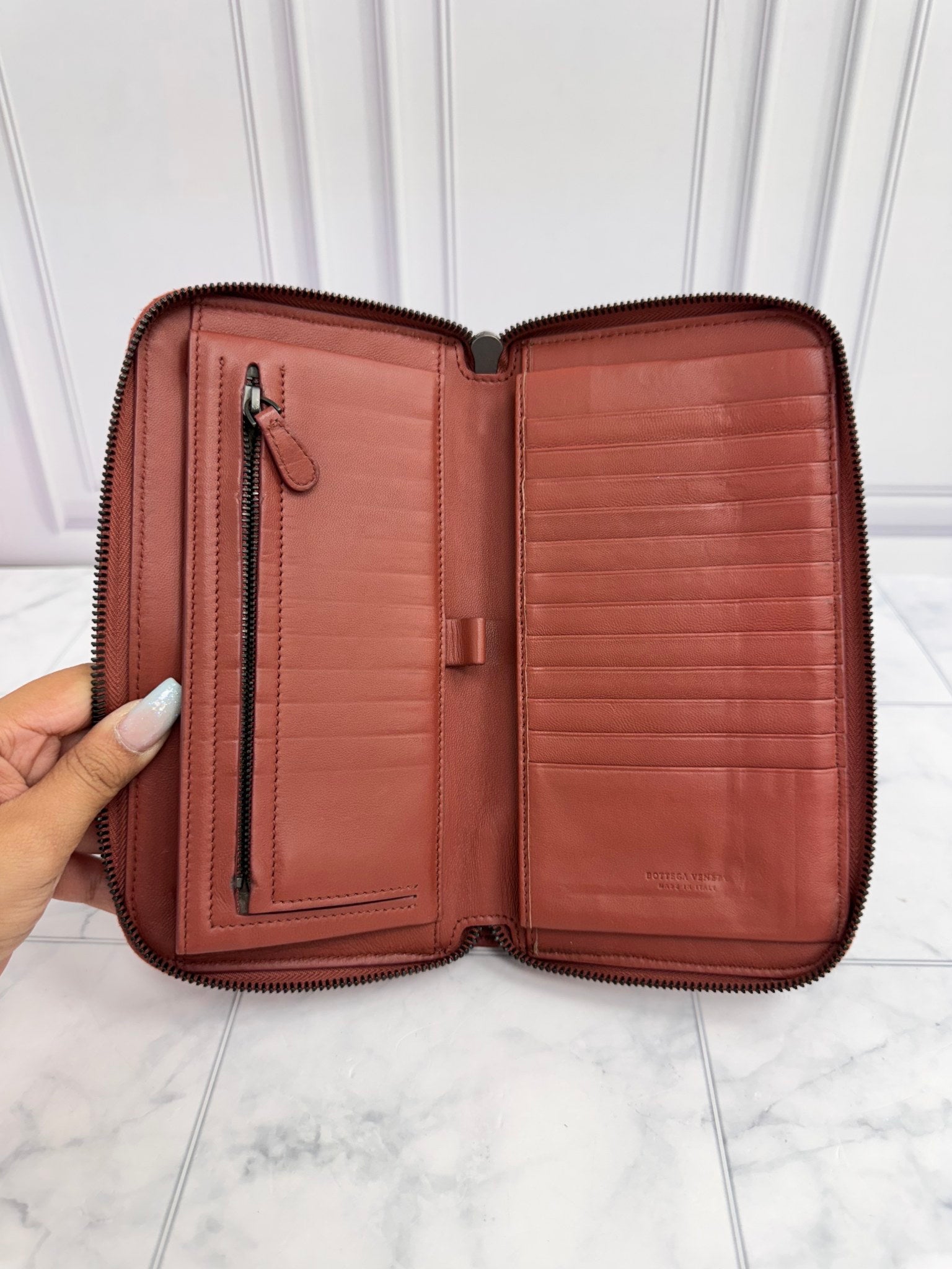 Bottega Veneta Brick Red Intrecciato Leather Zippy Wallet