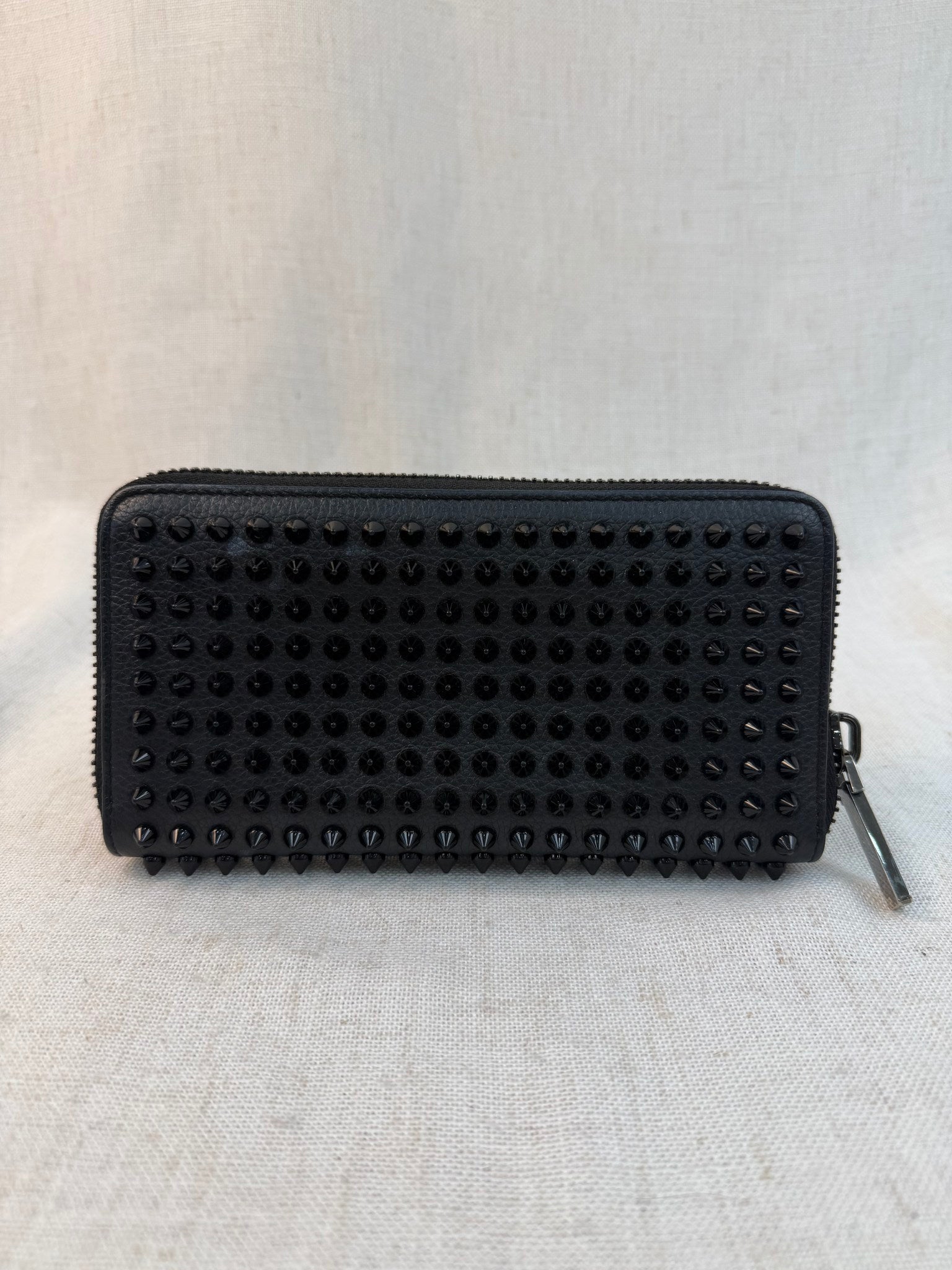 Christian Louboutin Black Leather Spiked Zippy Wallet