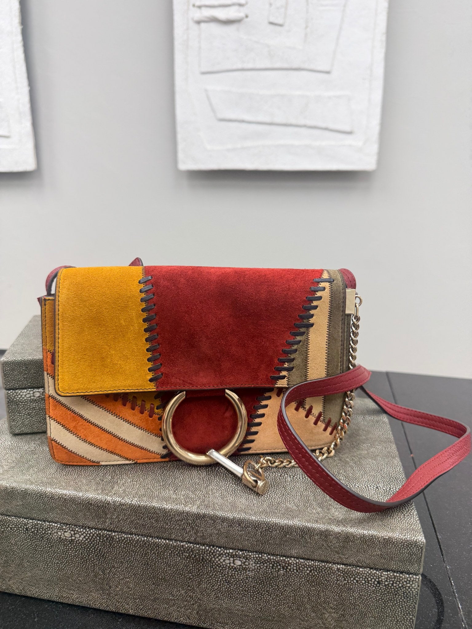 Chloe Multicolor Suede Leather Patchwork Small Faye Crossbody Bag