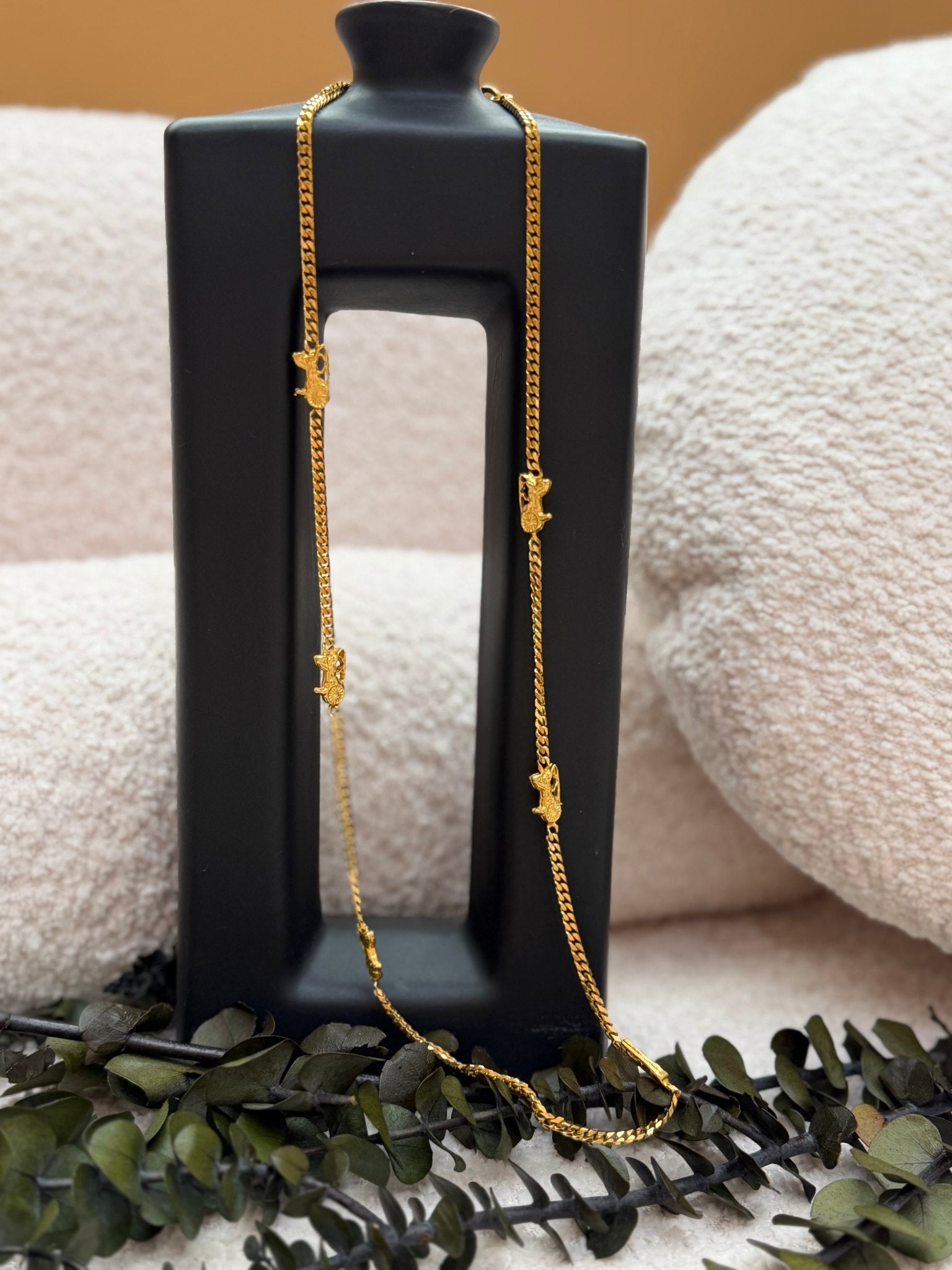 Celine Gold Horse Carriage Logo Necklace