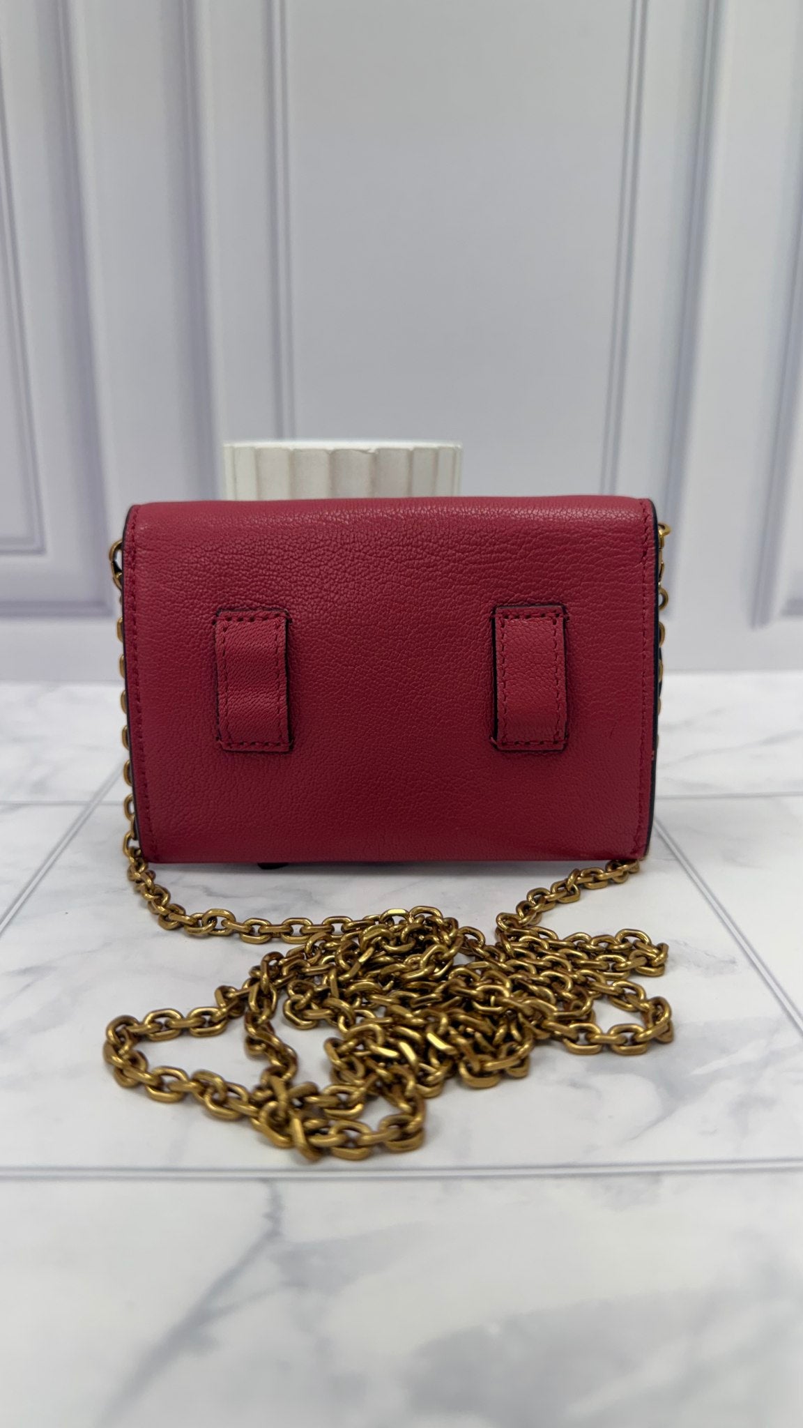Christian Dior Dusty Pink Leather Nano Saddle Chain Pouch