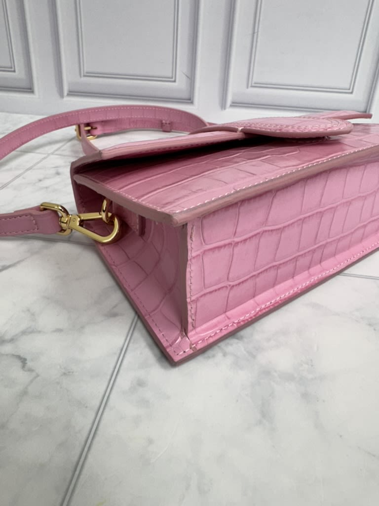 BRAND NEW - Jacquemus Pink Croc Embossed Le Grand Bambino Handbag
