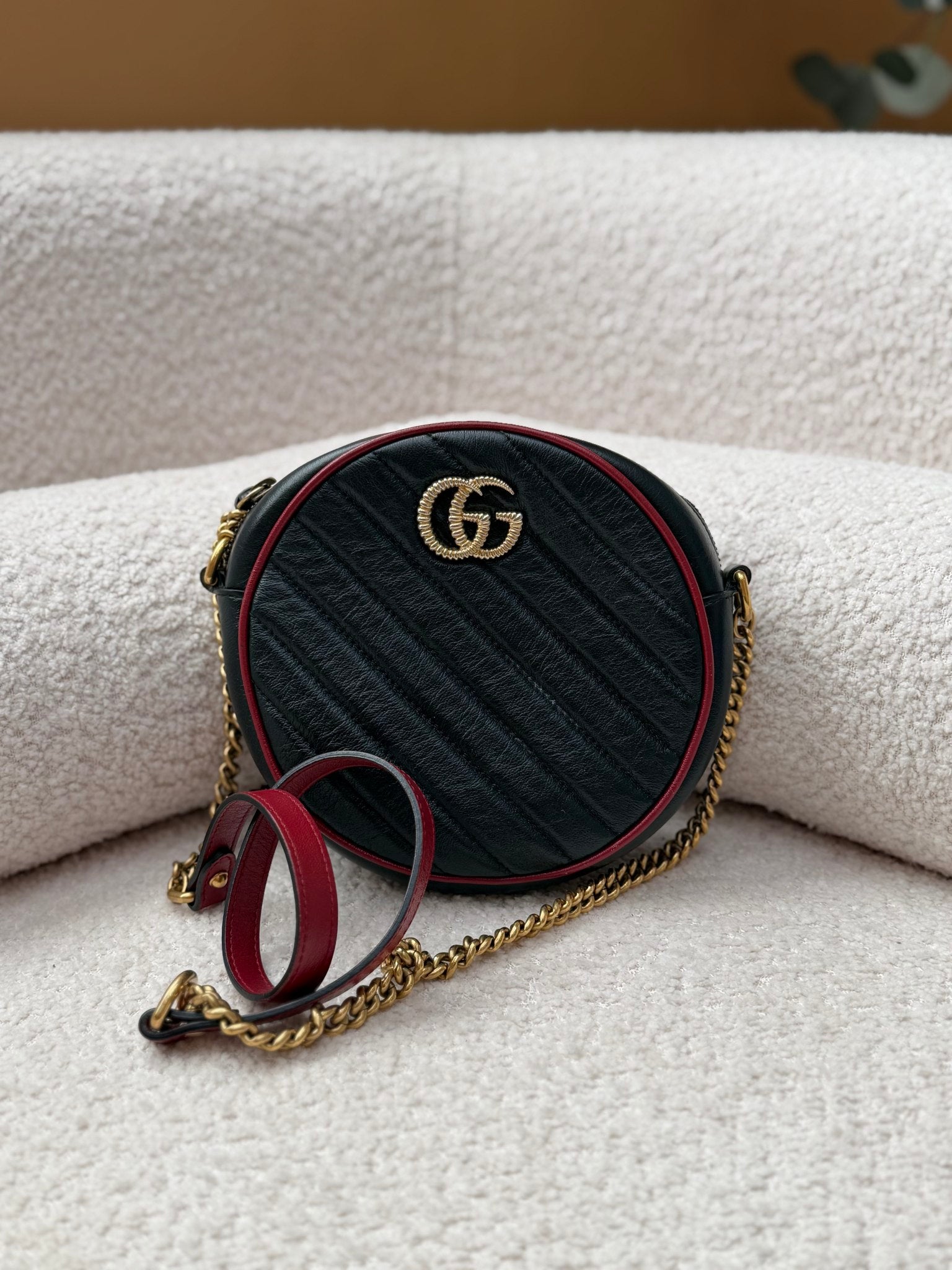 Gucci GG Marmont Black Leather Round Crossbody